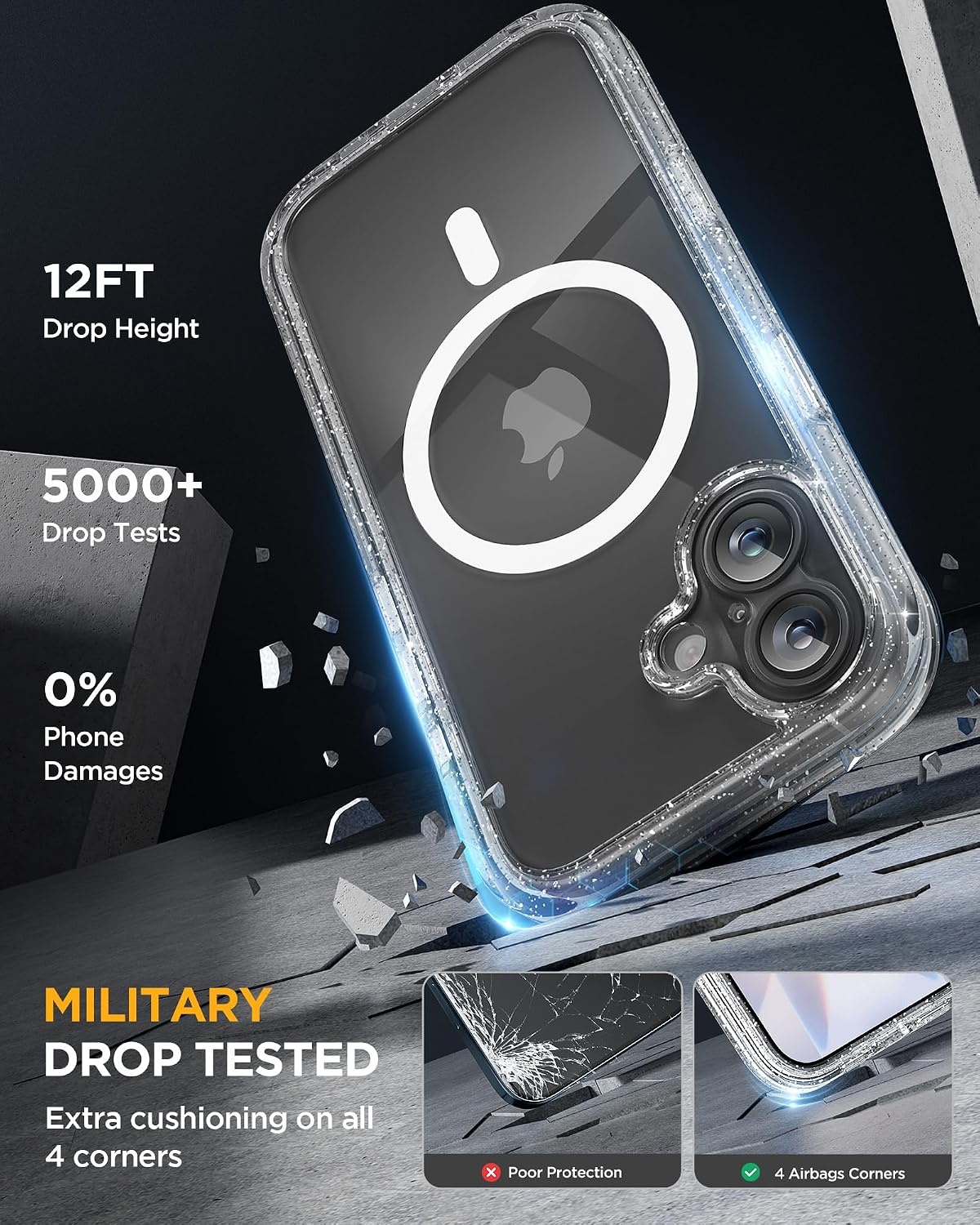 image:imageMiracase for iPhone SE Phone Case 3rd2nd Generation 2022 2020 FullBody with Builtin Glass Screen Protector Heavy Duty 360 Protective Shockproof Bumper Cover for iPhone 8SE BlackClear Glitter