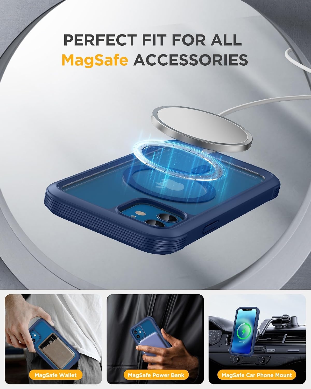 image:imageMiracase for iPhone SE Phone Case 3rd2nd Generation 2022 2020 FullBody with Builtin Glass Screen Protector Heavy Duty 360 Protective Shockproof Bumper Cover for iPhone 8SE BlackMagnetic Blue
