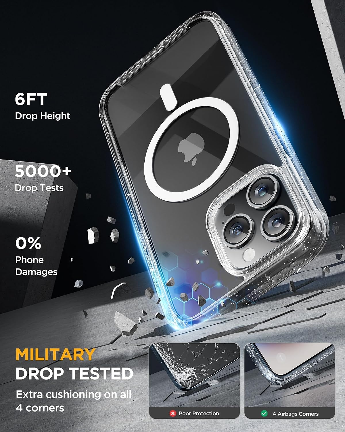image:imageMiracase for iPhone SE Phone Case 3rd2nd Generation 2022 2020 FullBody with Builtin Glass Screen Protector Heavy Duty 360 Protective Shockproof Bumper Cover for iPhone 8SE BlackMagnetic Clear Glitter