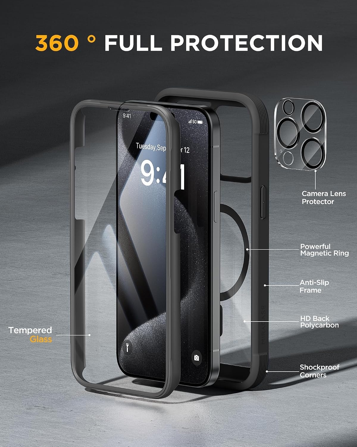 image:imageMiracase for iPhone SE Phone Case 3rd2nd Generation 2022 2020 FullBody with Builtin Glass Screen Protector Heavy Duty 360 Protective Shockproof Bumper Cover for iPhone 8SE BlackMagnetic Classic Black