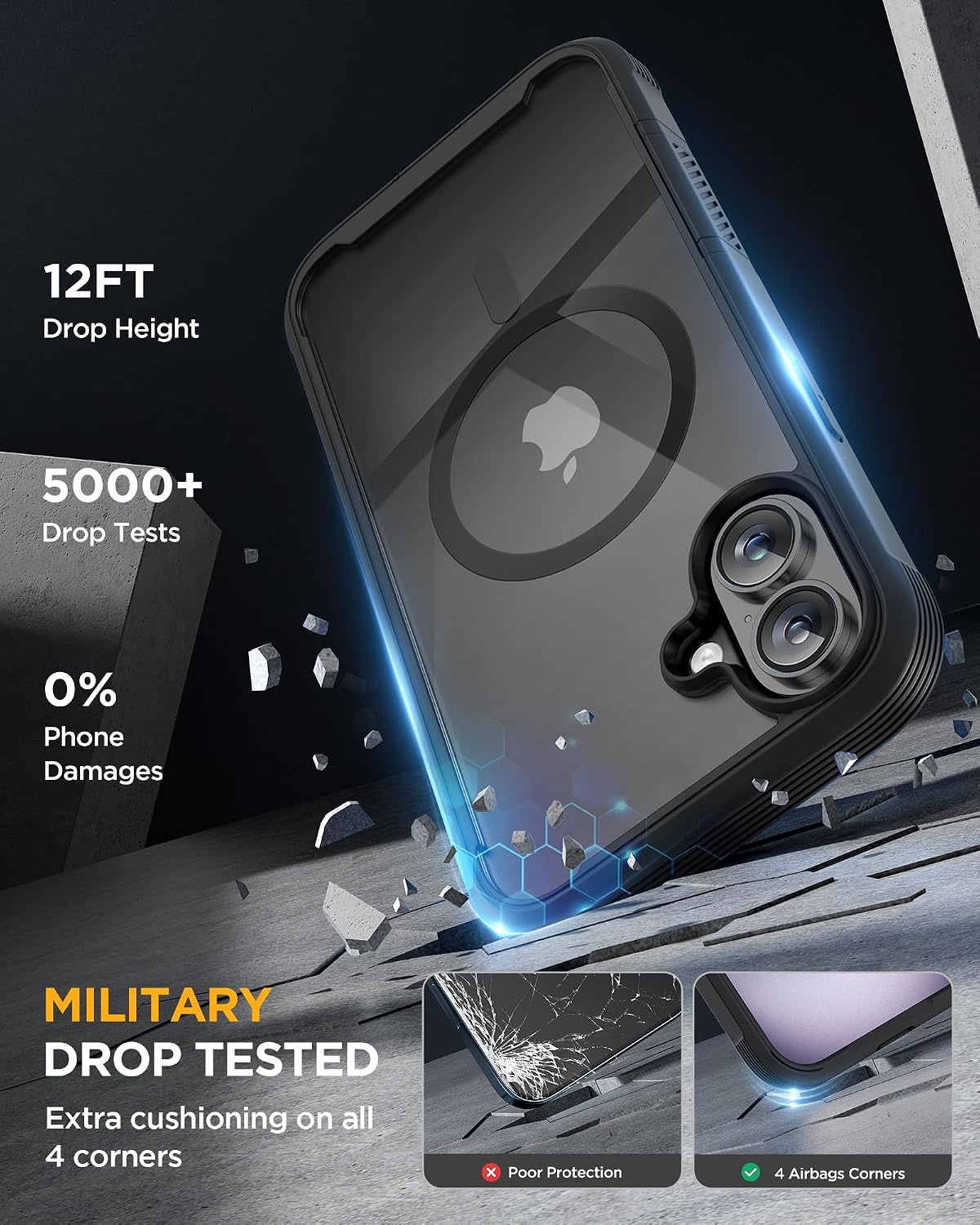 image:imageMiracase for iPhone SE Phone Case 3rd2nd Generation 2022 2020 FullBody with Builtin Glass Screen Protector Heavy Duty 360 Protective Shockproof Bumper Cover for iPhone 8SE BlackMagnetic Classic Black