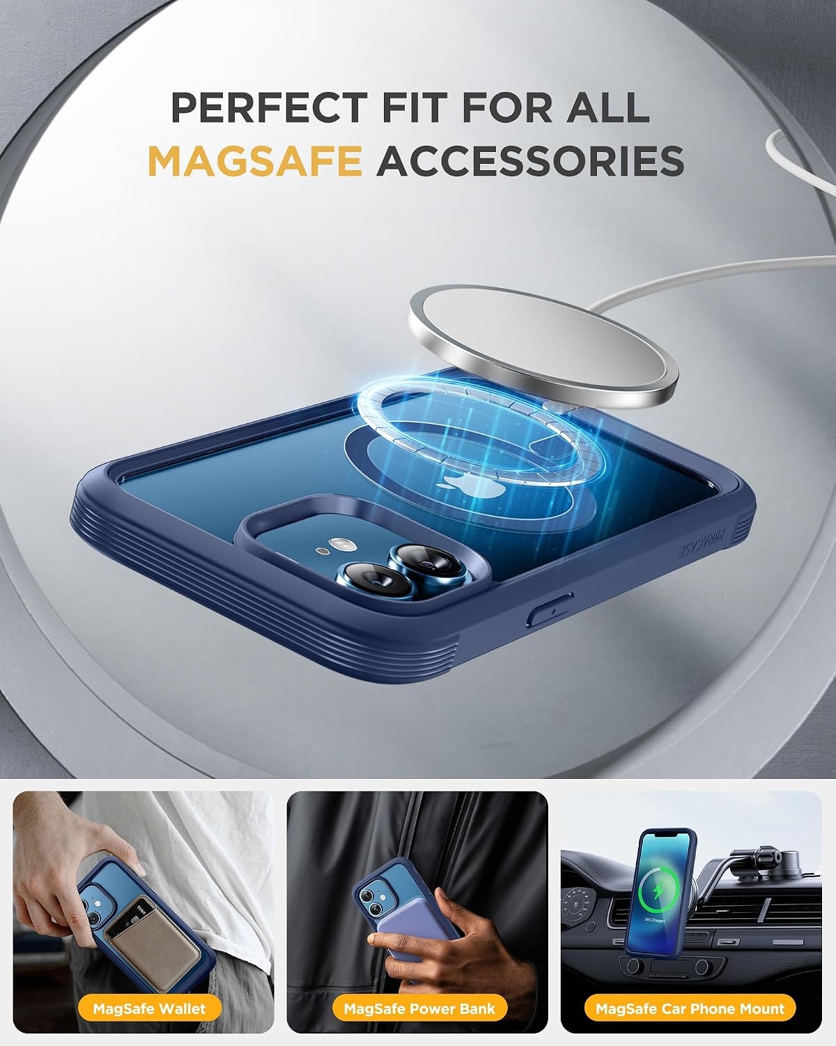 image:imageMiracase for iPhone SE Phone Case 3rd2nd Generation 2022 2020 FullBody with Builtin Glass Screen Protector Heavy Duty 360 Protective Shockproof Bumper Cover for iPhone 8SE BlackMagnetic Blue