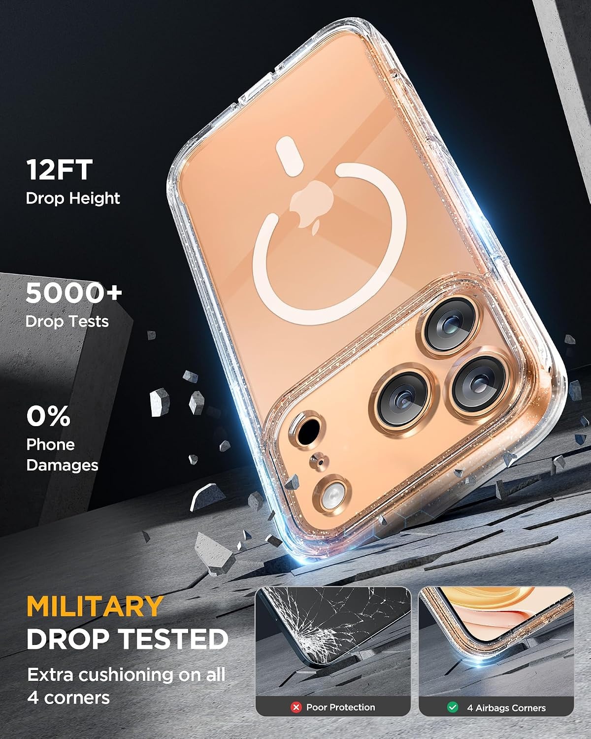 image:imageMiracase for iPhone SE Phone Case 3rd2nd Generation 2022 2020 FullBody with Builtin Glass Screen Protector Heavy Duty 360 Protective Shockproof Bumper Cover for iPhone 8SE BlackClear Glitter