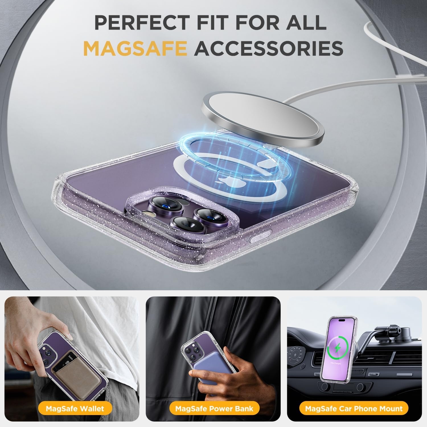 image:imageMiracase for iPhone SE Phone Case 3rd2nd Generation 2022 2020 FullBody with Builtin Glass Screen Protector Heavy Duty 360 Protective Shockproof Bumper Cover for iPhone 8SE BlackMagnetic Clear Glitter