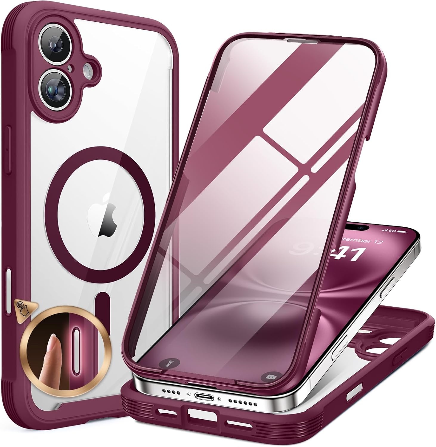 image:imageMiracase for iPhone SE Phone Case 3rd2nd Generation 2022 2020 FullBody with Builtin Glass Screen Protector Heavy Duty 360 Protective Shockproof Bumper Cover for iPhone 8SE BlackMagnetic Plum