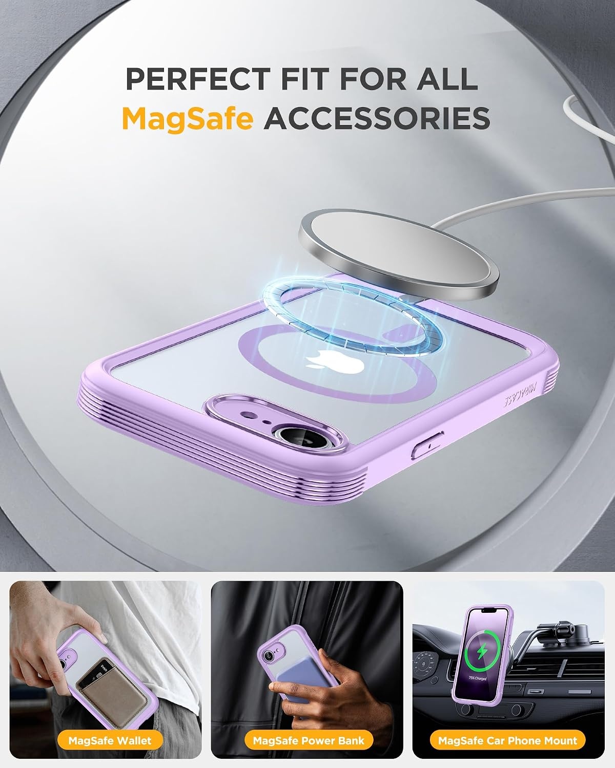 image:imageMiracase for iPhone SE Phone Case 3rd2nd Generation 2022 2020 FullBody with Builtin Glass Screen Protector Heavy Duty 360 Protective Shockproof Bumper Cover for iPhone 8SE BlackPurple