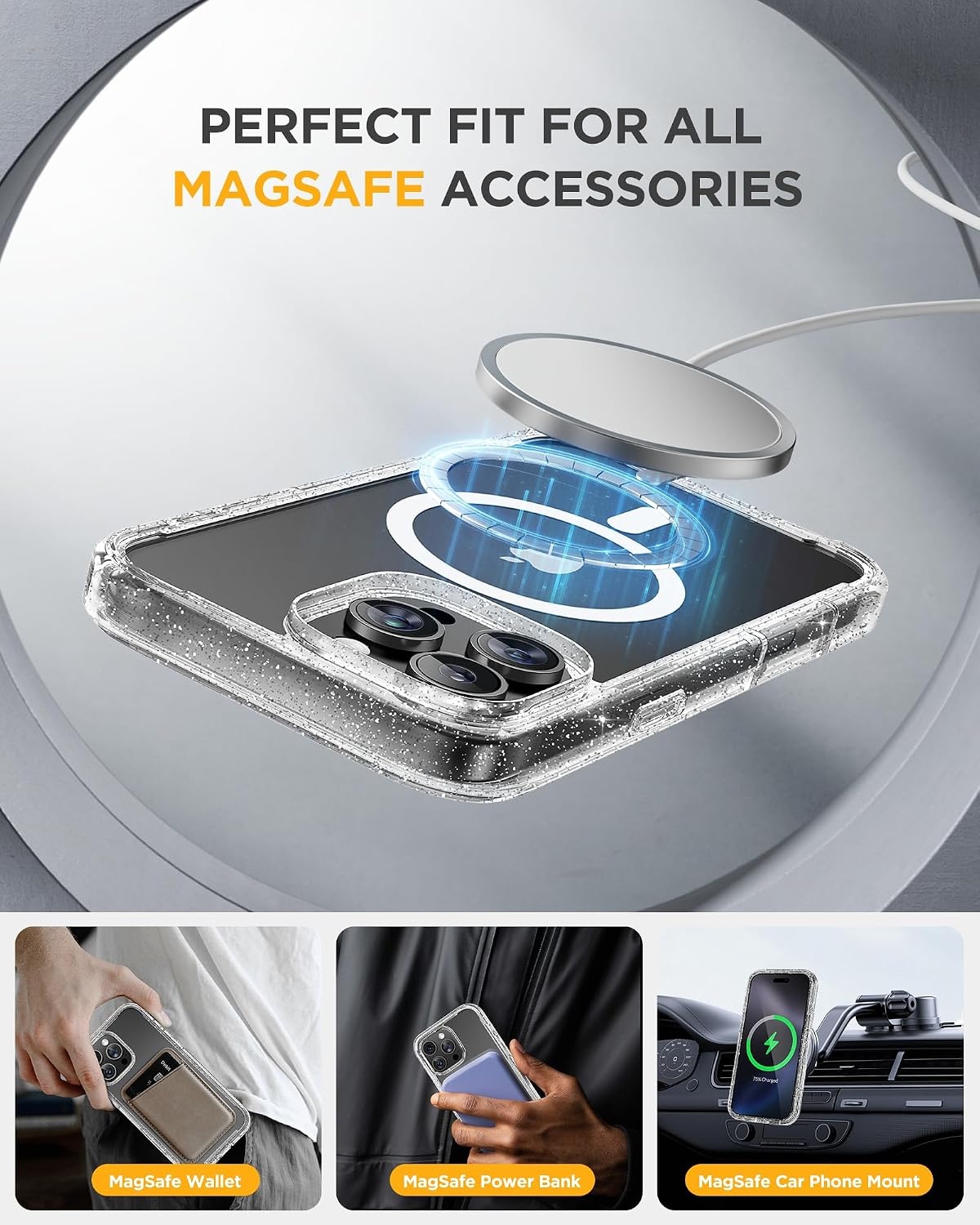 image:imageMiracase for iPhone SE Phone Case 3rd2nd Generation 2022 2020 FullBody with Builtin Glass Screen Protector Heavy Duty 360 Protective Shockproof Bumper Cover for iPhone 8SE BlackMagnetic Clear Glitter