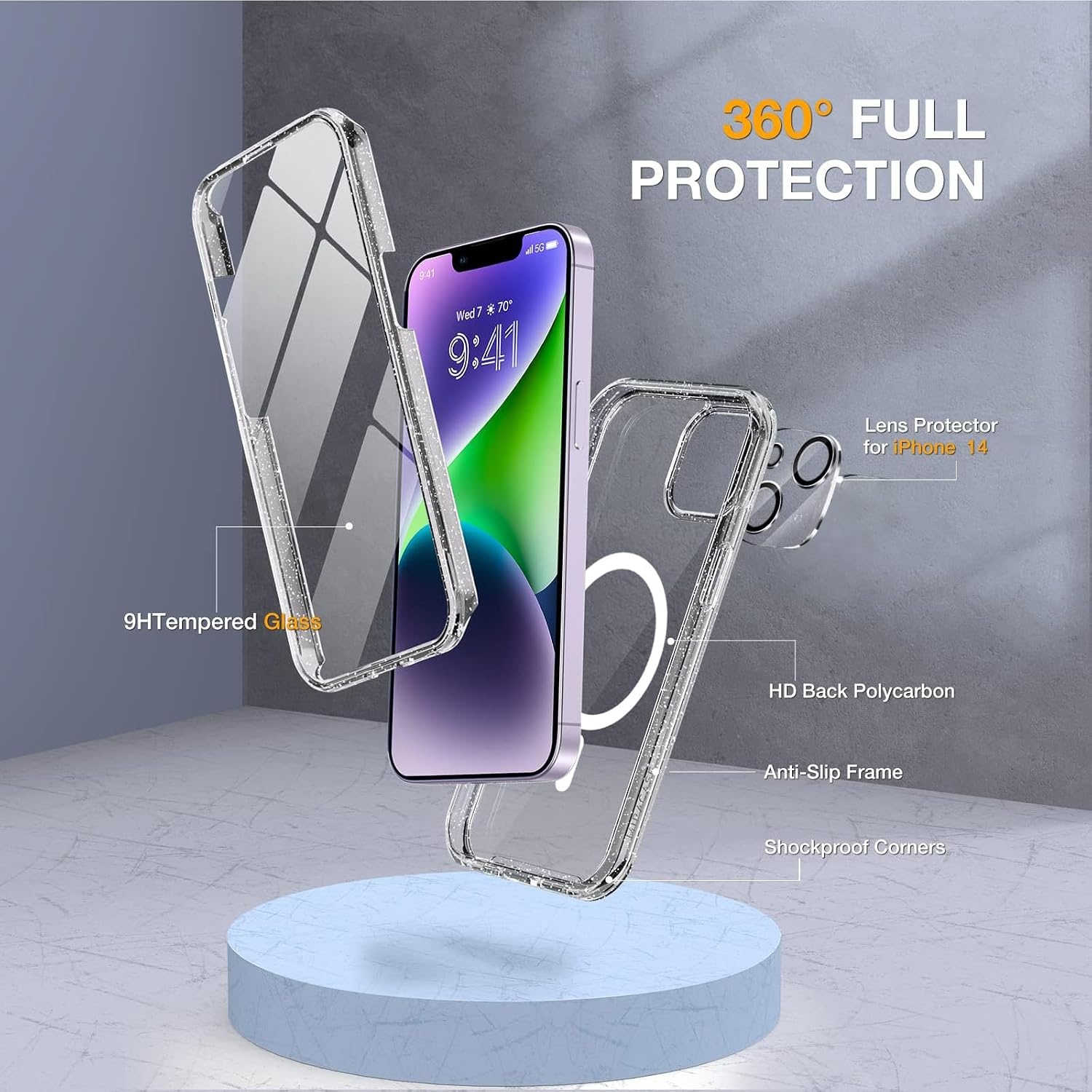 image:imageMiracase for iPhone SE Phone Case 3rd2nd Generation 2022 2020 FullBody with Builtin Glass Screen Protector Heavy Duty 360 Protective Shockproof Bumper Cover for iPhone 8SE BlackMagnetic Clear Glitter