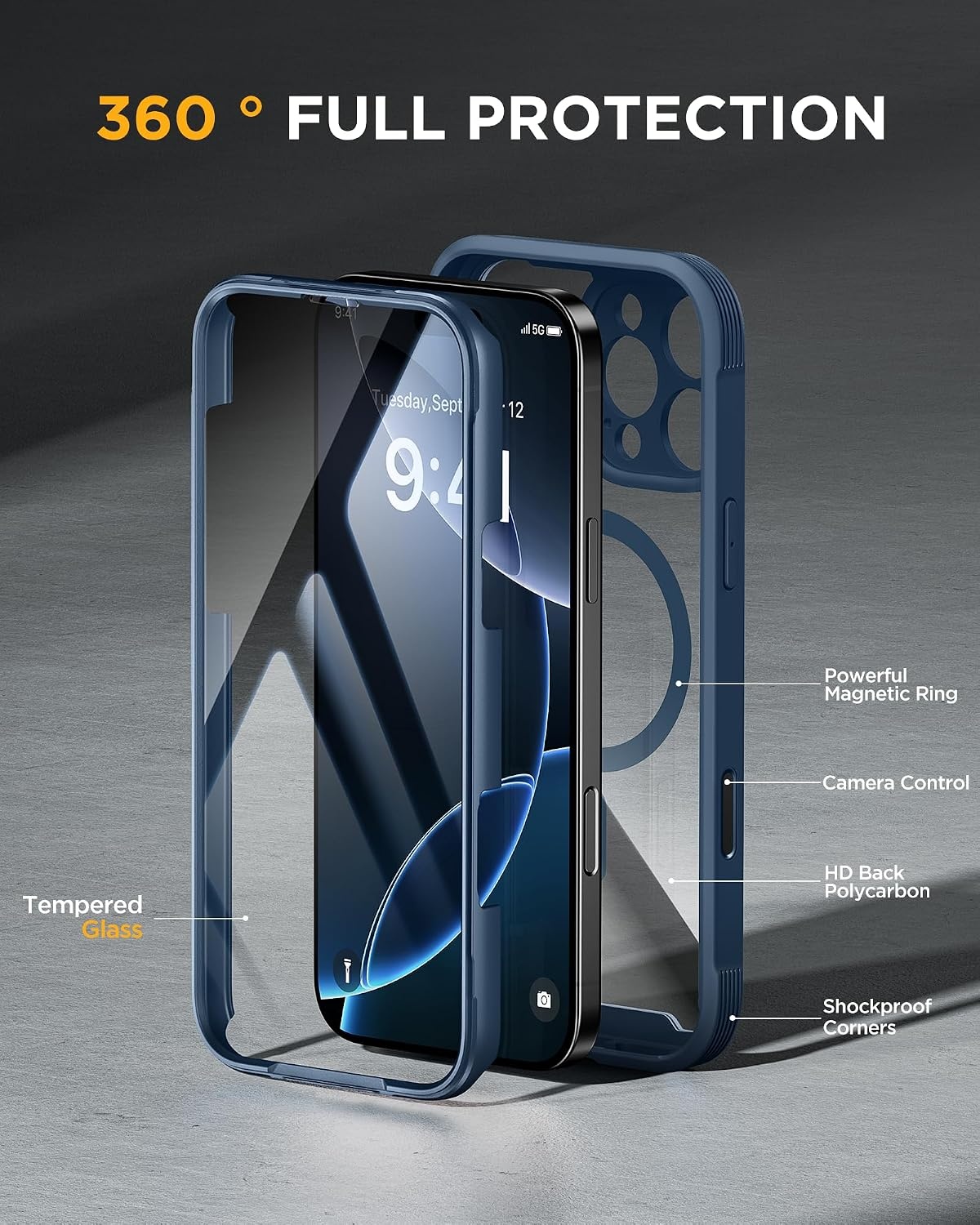 image:imageMiracase for iPhone SE Phone Case 3rd2nd Generation 2022 2020 FullBody with Builtin Glass Screen Protector Heavy Duty 360 Protective Shockproof Bumper Cover for iPhone 8SE BlackMagnetic Blue