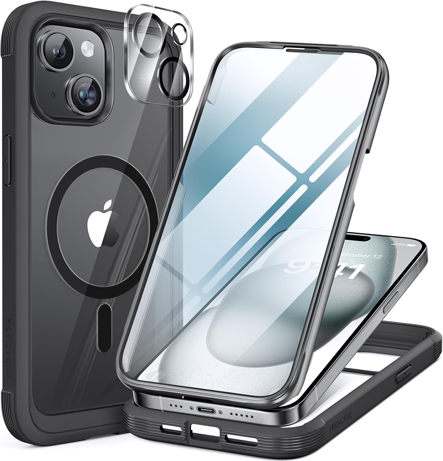 image:imageMiracase for iPhone SE Phone Case 3rd2nd Generation 2022 2020 FullBody with Builtin Glass Screen Protector Heavy Duty 360 Protective Shockproof Bumper Cover for iPhone 8SE BlackMagnetic Classic Black