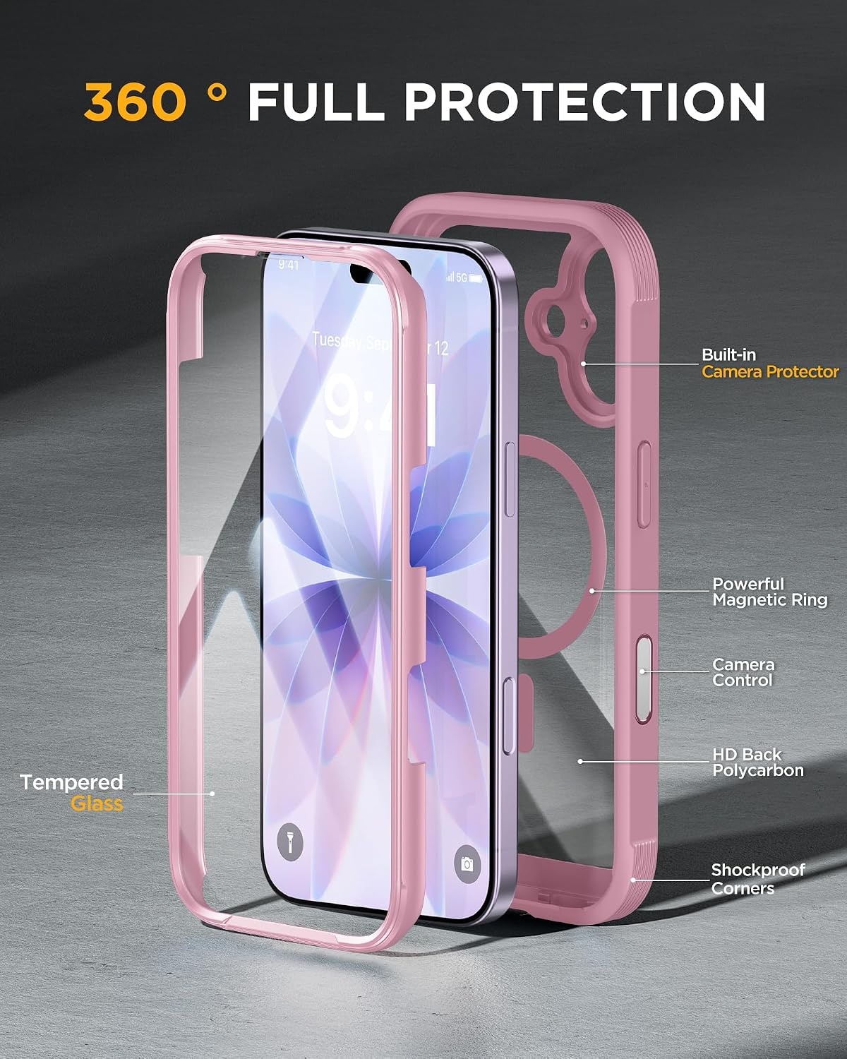 image:imageMiracase for iPhone SE Phone Case 3rd2nd Generation 2022 2020 FullBody with Builtin Glass Screen Protector Heavy Duty 360 Protective Shockproof Bumper Cover for iPhone 8SE BlackPurple