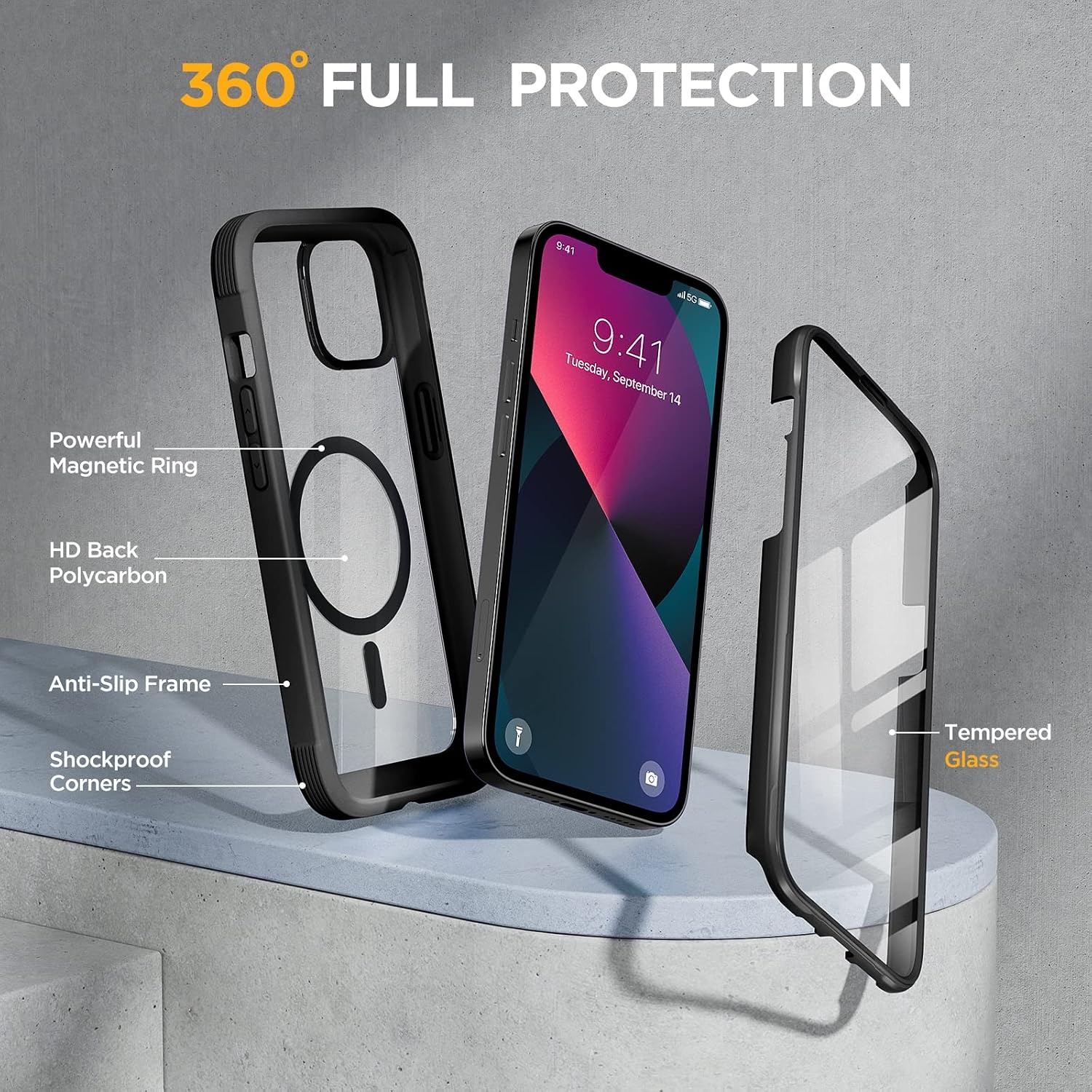 image:imageMiracase for iPhone SE Phone Case 3rd2nd Generation 2022 2020 FullBody with Builtin Glass Screen Protector Heavy Duty 360 Protective Shockproof Bumper Cover for iPhone 8SE BlackMagnetic Classic Black