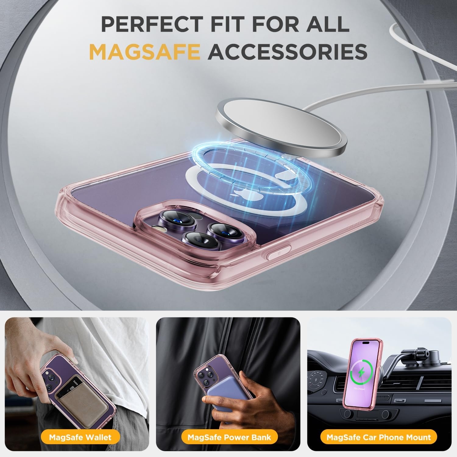 image:imageMiracase for iPhone SE Phone Case 3rd2nd Generation 2022 2020 FullBody with Builtin Glass Screen Protector Heavy Duty 360 Protective Shockproof Bumper Cover for iPhone 8SE BlackMagnetic Clear Pink