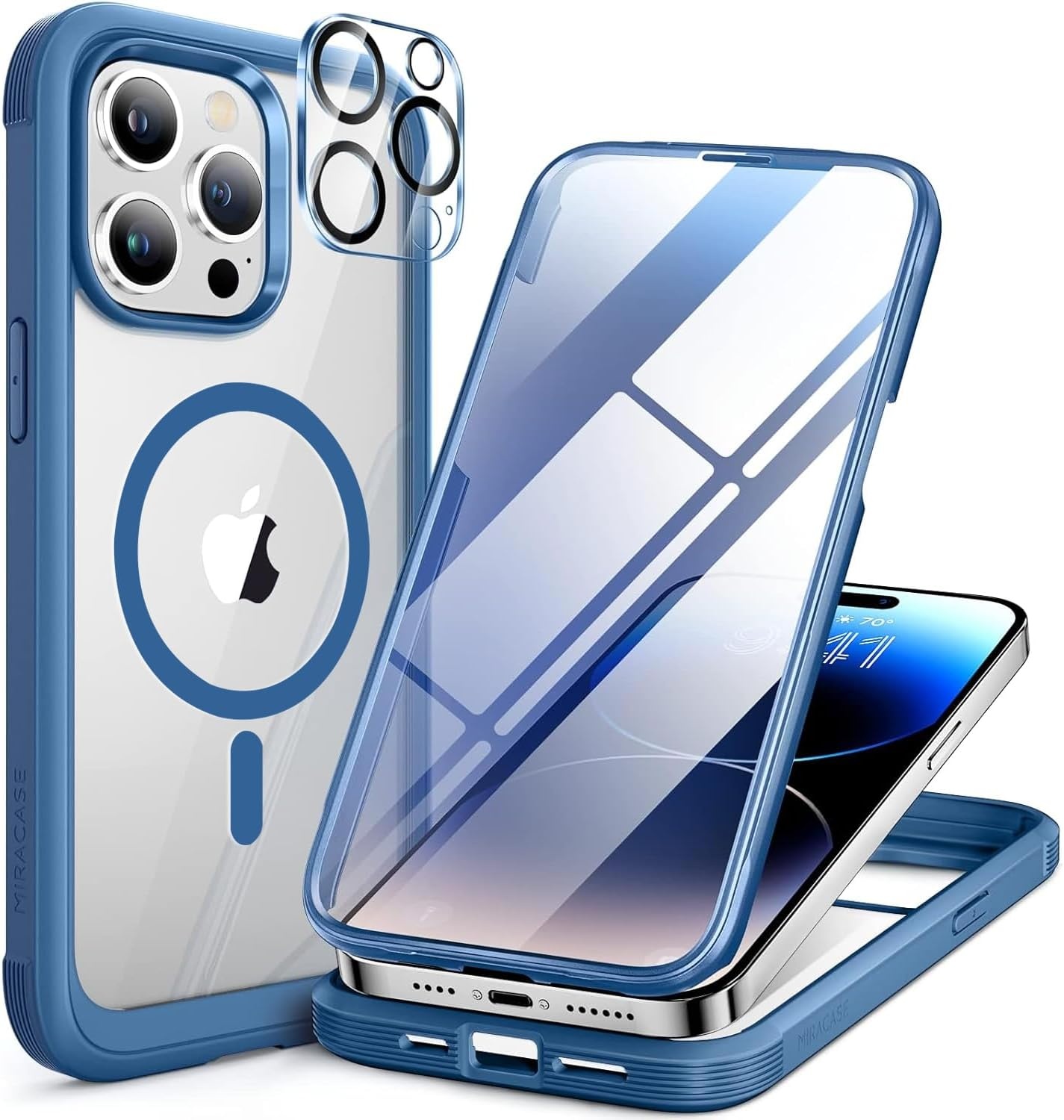 image:imageMiracase for iPhone SE Phone Case 3rd2nd Generation 2022 2020 FullBody with Builtin Glass Screen Protector Heavy Duty 360 Protective Shockproof Bumper Cover for iPhone 8SE BlackMagnetic Blue
