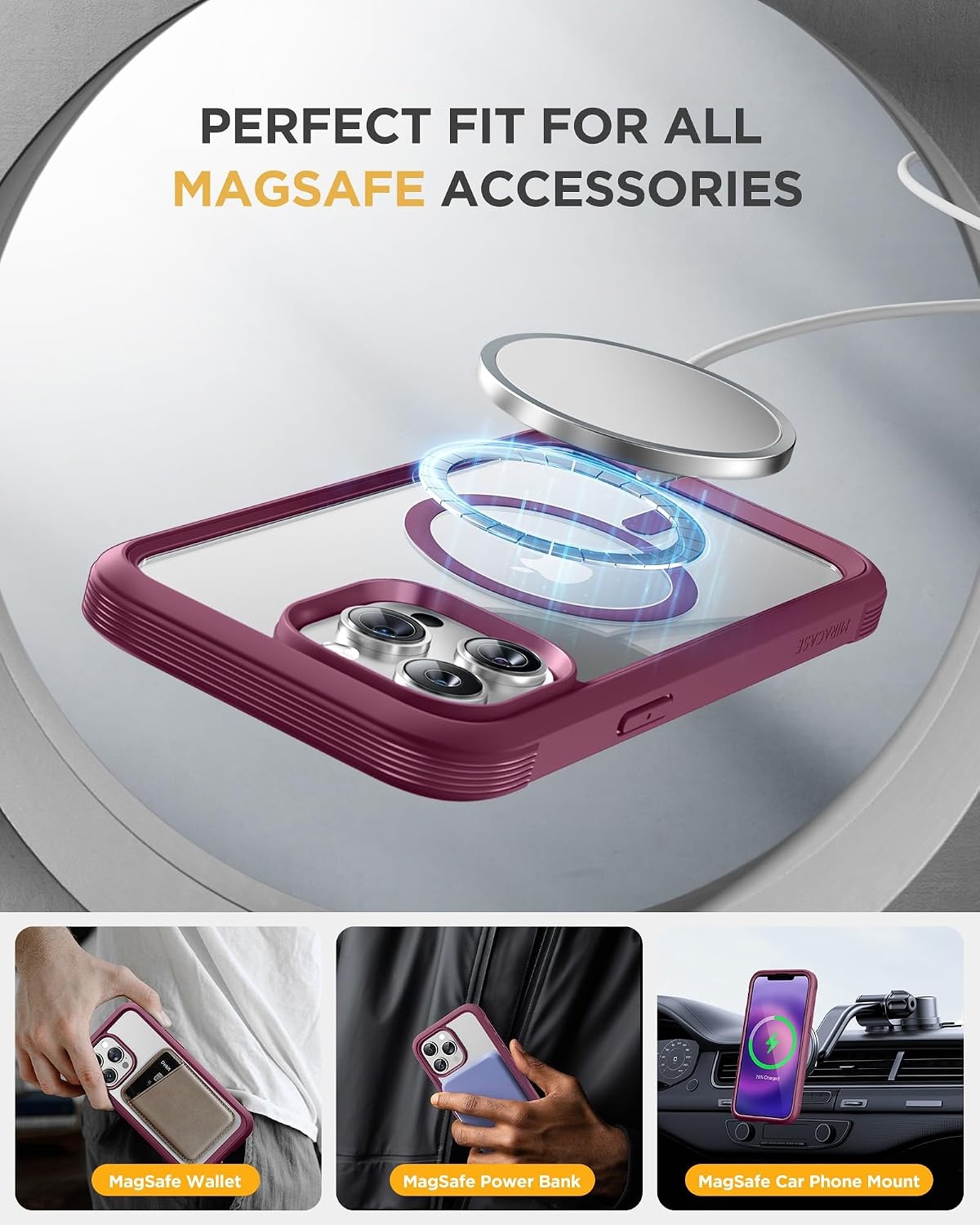 image:imageMiracase for iPhone SE Phone Case 3rd2nd Generation 2022 2020 FullBody with Builtin Glass Screen Protector Heavy Duty 360 Protective Shockproof Bumper Cover for iPhone 8SE BlackMagnetic Plum