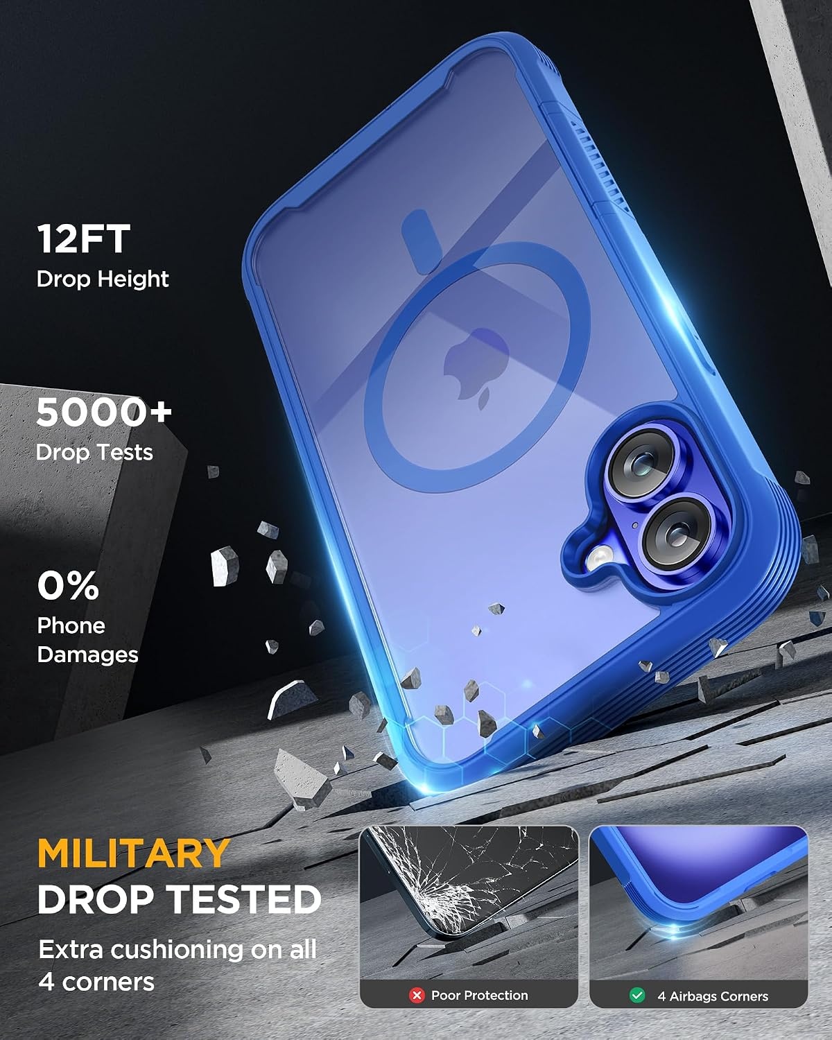 image:imageMiracase for iPhone SE Phone Case 3rd2nd Generation 2022 2020 FullBody with Builtin Glass Screen Protector Heavy Duty 360 Protective Shockproof Bumper Cover for iPhone 8SE BlackMagnetic Blue
