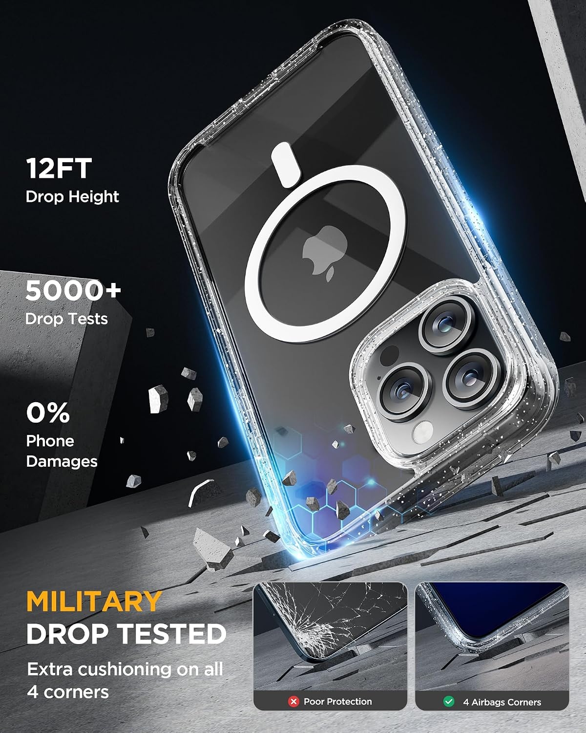image:imageMiracase for iPhone SE Phone Case 3rd2nd Generation 2022 2020 FullBody with Builtin Glass Screen Protector Heavy Duty 360 Protective Shockproof Bumper Cover for iPhone 8SE BlackMagnetic Clear Glitter