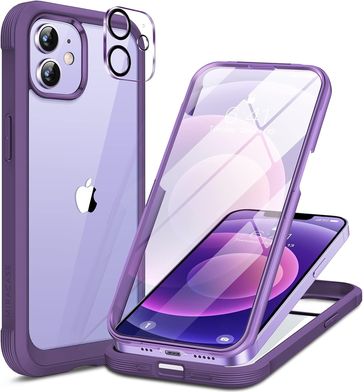 image:imageMiracase for iPhone SE Phone Case 3rd2nd Generation 2022 2020 FullBody with Builtin Glass Screen Protector Heavy Duty 360 Protective Shockproof Bumper Cover for iPhone 8SE BlackPurple