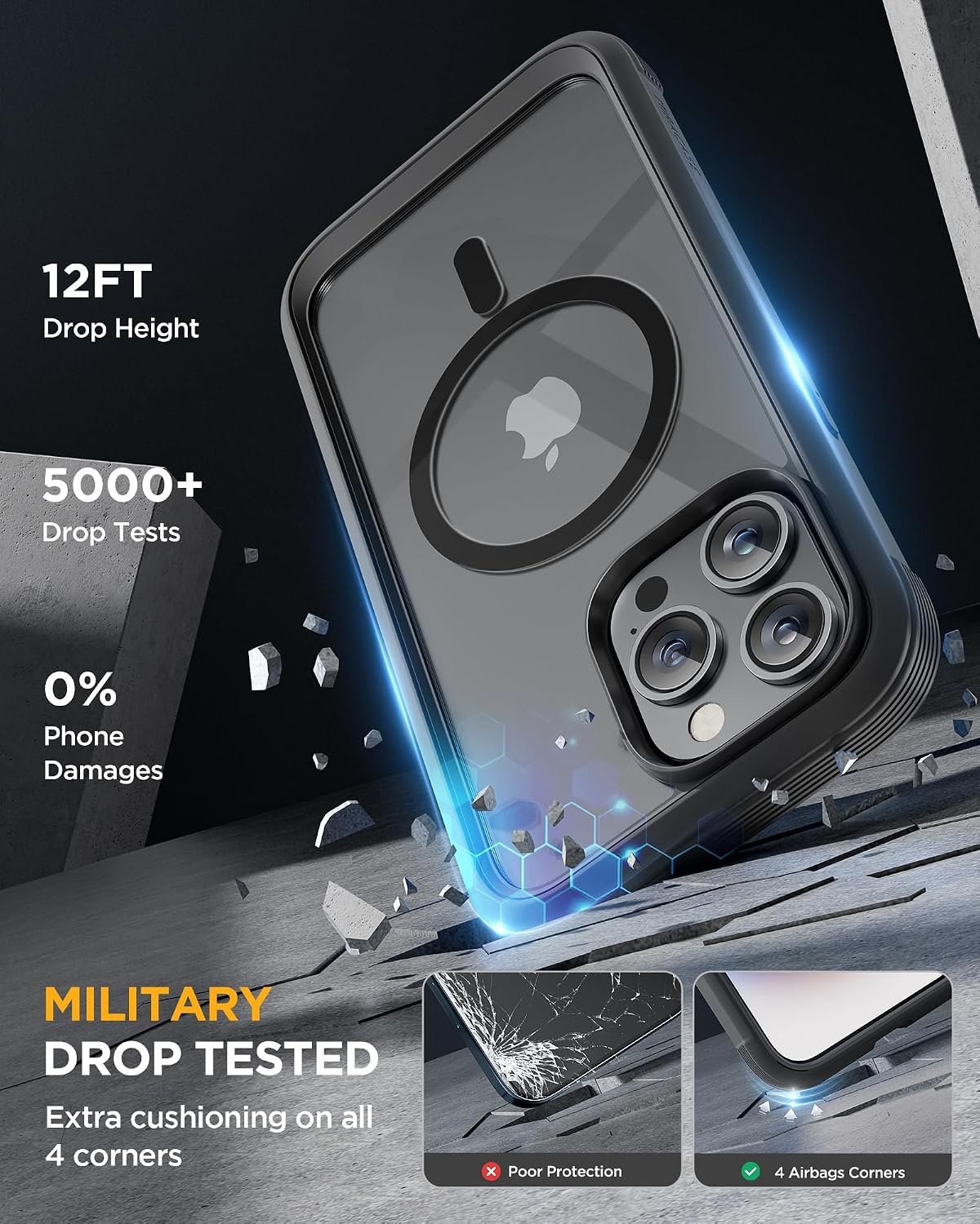image:imageMiracase for iPhone SE Phone Case 3rd2nd Generation 2022 2020 FullBody with Builtin Glass Screen Protector Heavy Duty 360 Protective Shockproof Bumper Cover for iPhone 8SE BlackMagnetic Classic Black