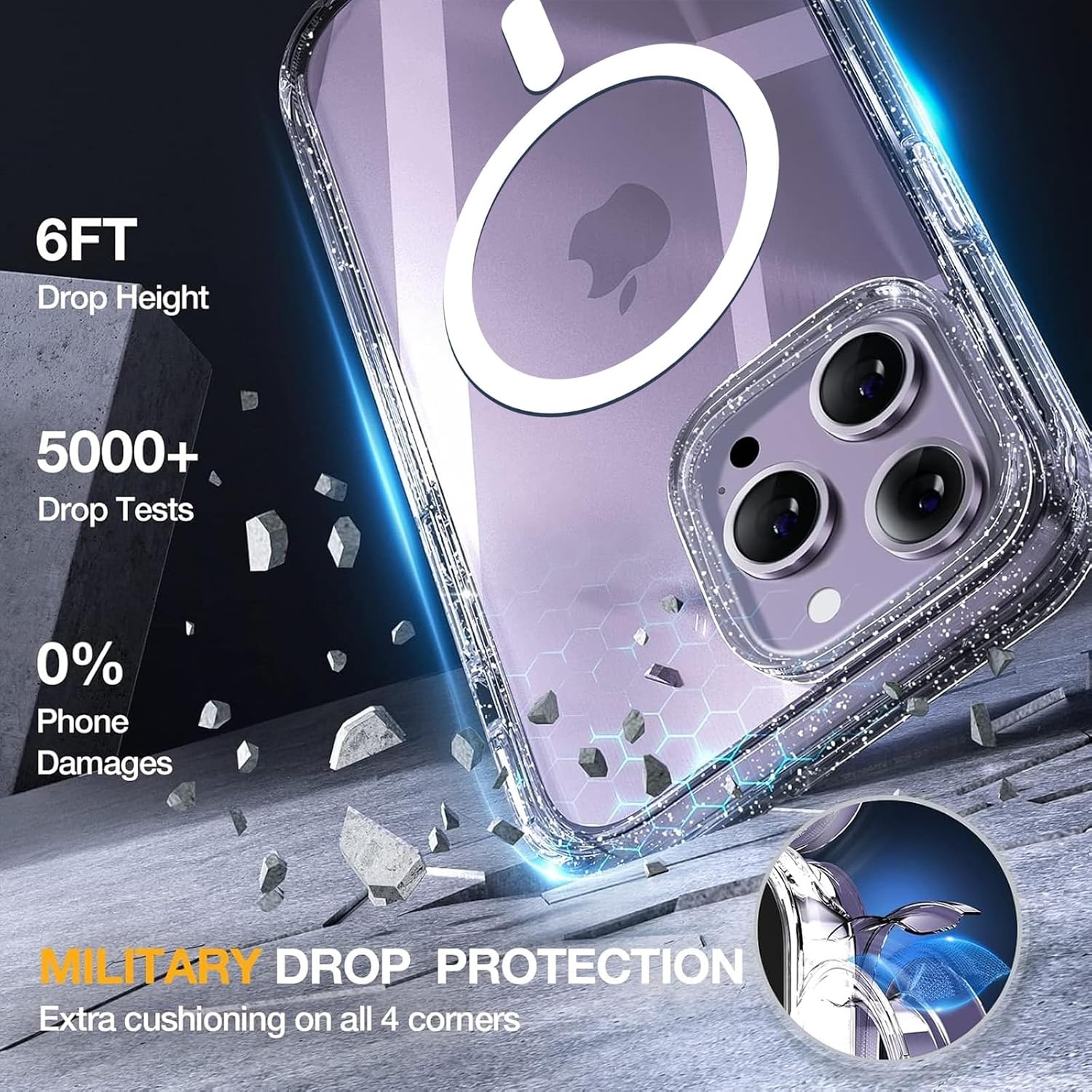 image:imageMiracase for iPhone SE Phone Case 3rd2nd Generation 2022 2020 FullBody with Builtin Glass Screen Protector Heavy Duty 360 Protective Shockproof Bumper Cover for iPhone 8SE BlackMagnetic Clear Glitter