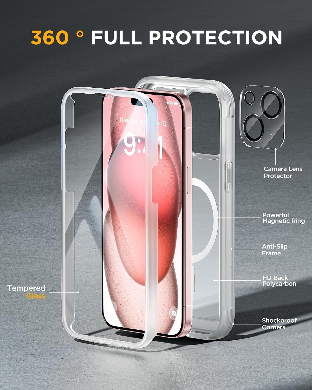 image:imageMiracase for iPhone SE Phone Case 3rd2nd Generation 2022 2020 FullBody with Builtin Glass Screen Protector Heavy Duty 360 Protective Shockproof Bumper Cover for iPhone 8SE BlackMagnetic Matte Clear