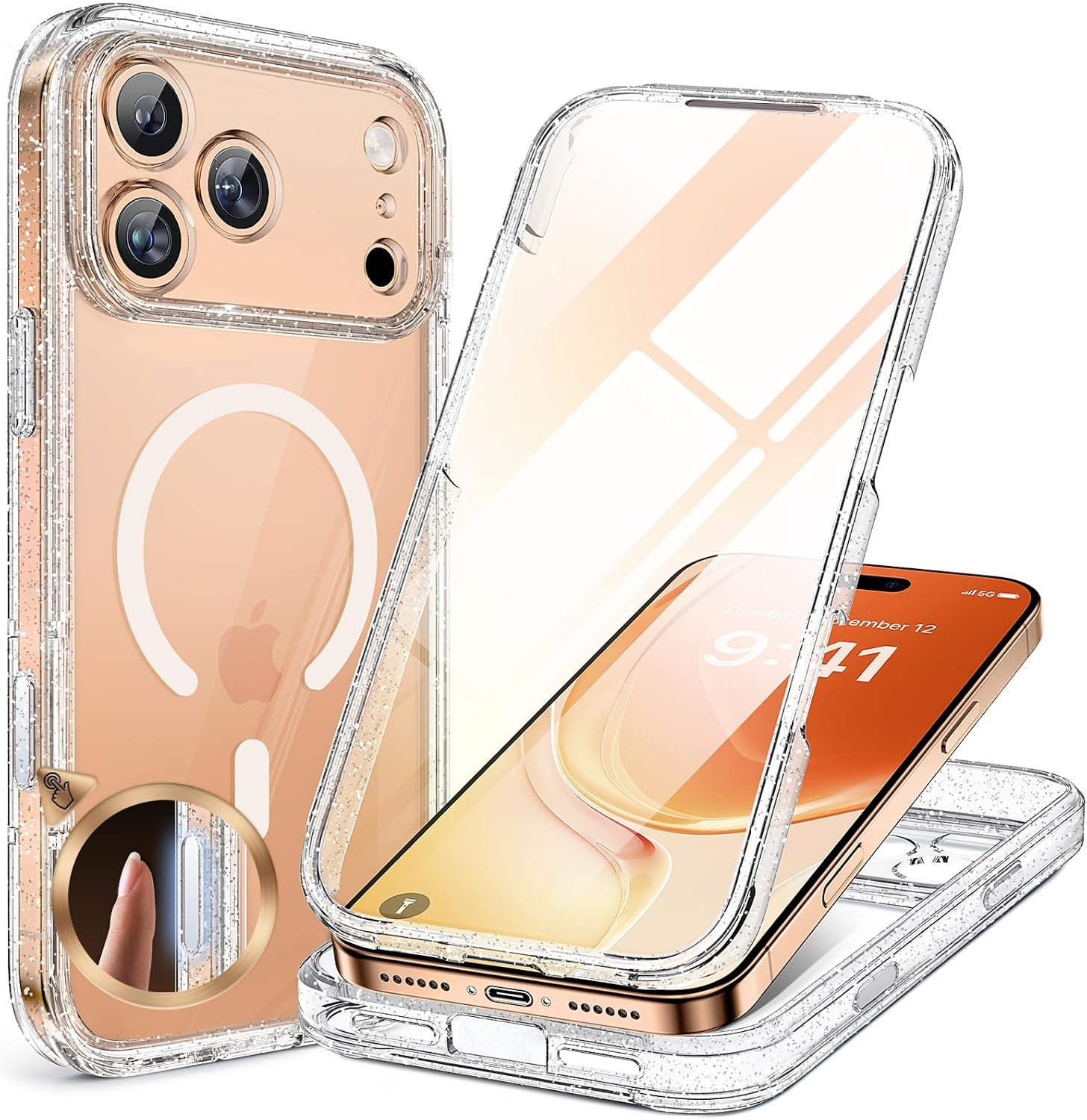 image:imageMiracase for iPhone SE Phone Case 3rd2nd Generation 2022 2020 FullBody with Builtin Glass Screen Protector Heavy Duty 360 Protective Shockproof Bumper Cover for iPhone 8SE BlackClear Glitter