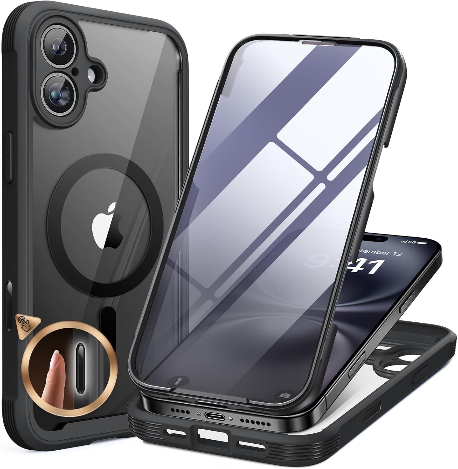 image:imageMiracase for iPhone SE Phone Case 3rd2nd Generation 2022 2020 FullBody with Builtin Glass Screen Protector Heavy Duty 360 Protective Shockproof Bumper Cover for iPhone 8SE BlackMagnetic Classic Black