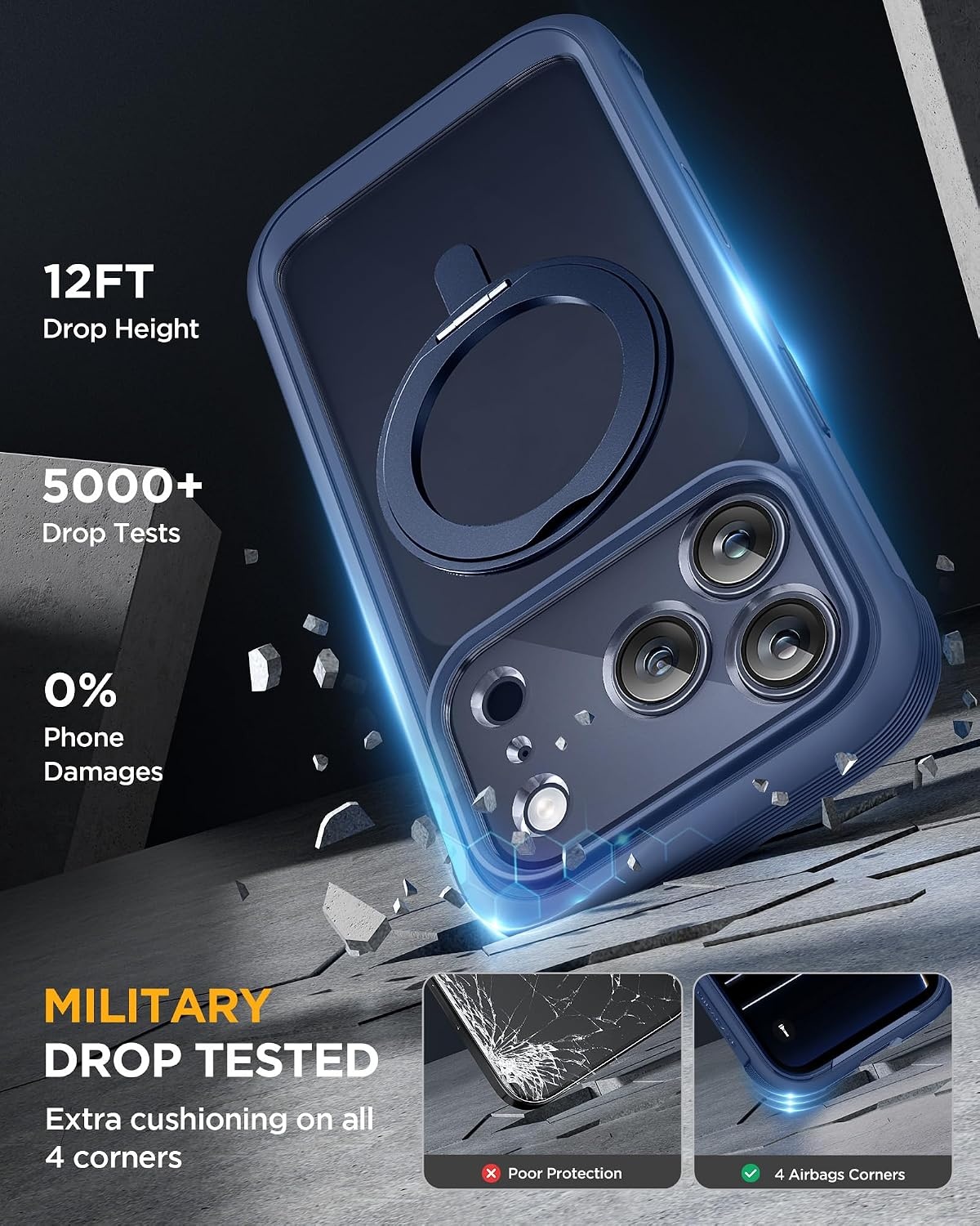 image:imageMiracase for iPhone SE Phone Case 3rd2nd Generation 2022 2020 FullBody with Builtin Glass Screen Protector Heavy Duty 360 Protective Shockproof Bumper Cover for iPhone 8SE BlackMagnetic Blue