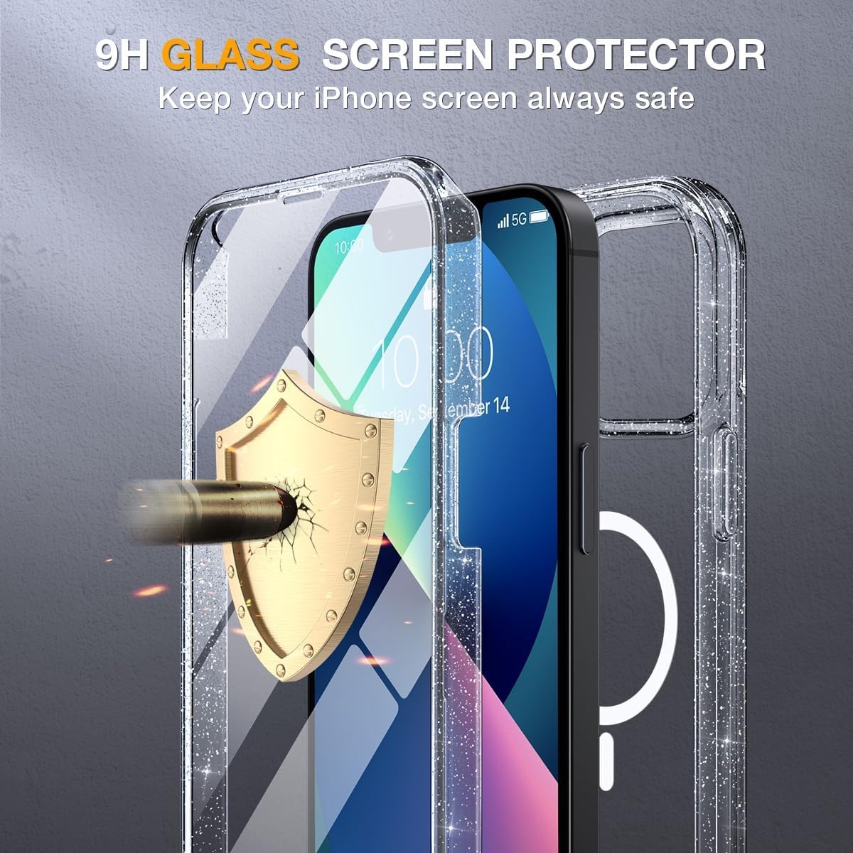 image:imageMiracase for iPhone SE Phone Case 3rd2nd Generation 2022 2020 FullBody with Builtin Glass Screen Protector Heavy Duty 360 Protective Shockproof Bumper Cover for iPhone 8SE BlackMagnetic Clear Glitter