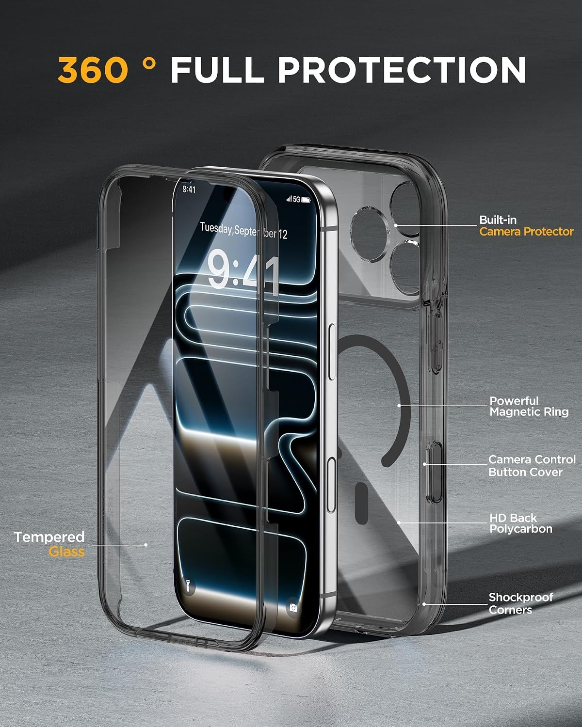 image:imageMiracase for iPhone SE Phone Case 3rd2nd Generation 2022 2020 FullBody with Builtin Glass Screen Protector Heavy Duty 360 Protective Shockproof Bumper Cover for iPhone 8SE BlackClear Black