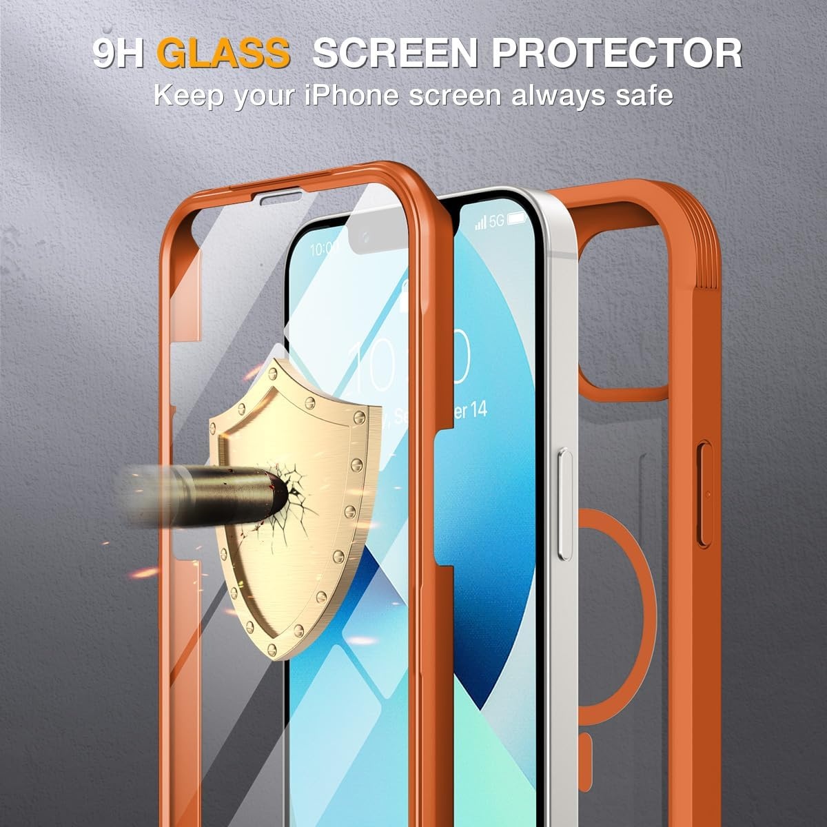 image:imageMiracase for iPhone SE Phone Case 3rd2nd Generation 2022 2020 FullBody with Builtin Glass Screen Protector Heavy Duty 360 Protective Shockproof Bumper Cover for iPhone 8SE BlackMagnetic Orange