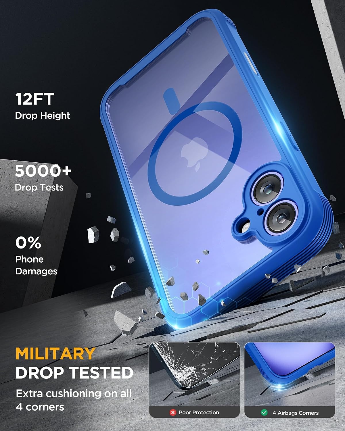 image:imageMiracase for iPhone SE Phone Case 3rd2nd Generation 2022 2020 FullBody with Builtin Glass Screen Protector Heavy Duty 360 Protective Shockproof Bumper Cover for iPhone 8SE BlackMagnetic Blue