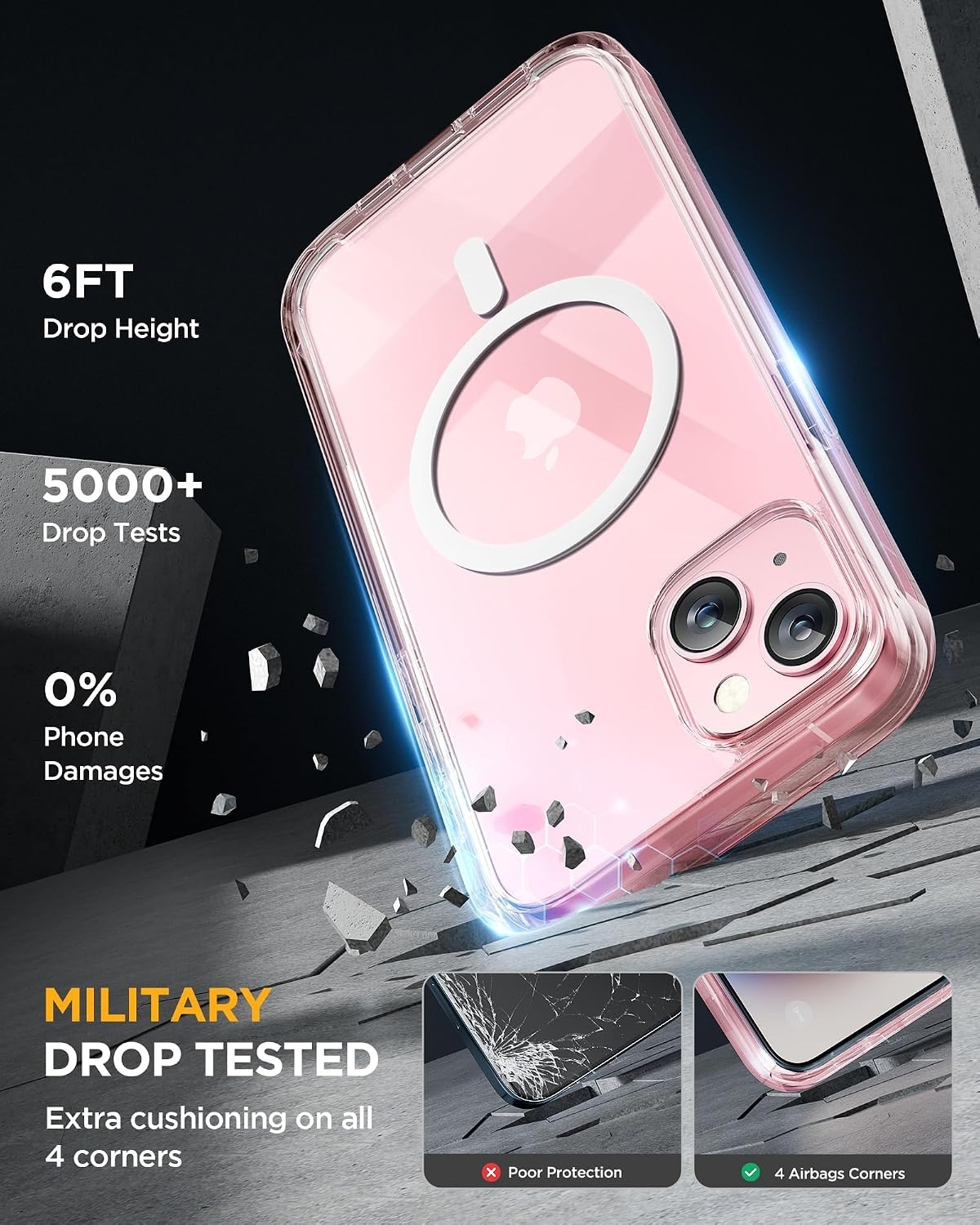 image:imageMiracase for iPhone SE Phone Case 3rd2nd Generation 2022 2020 FullBody with Builtin Glass Screen Protector Heavy Duty 360 Protective Shockproof Bumper Cover for iPhone 8SE BlackMagnetic Clear Pink
