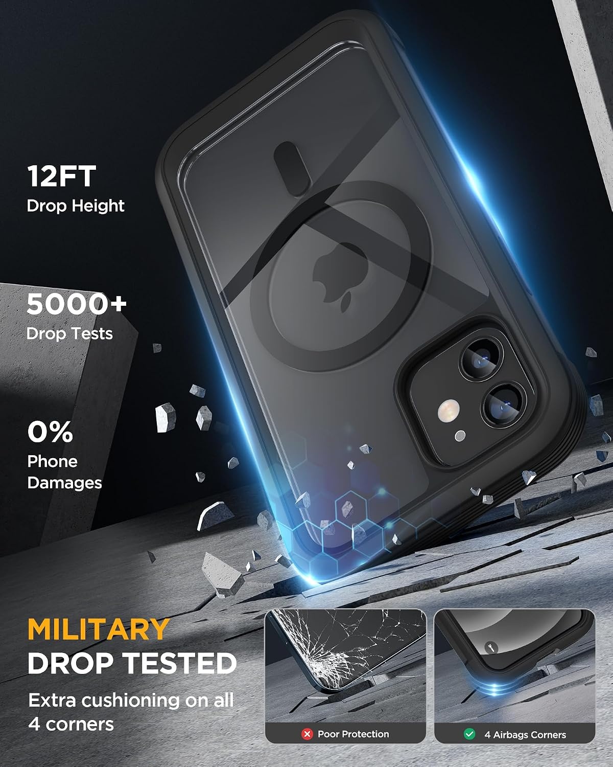 image:imageMiracase for iPhone SE Phone Case 3rd2nd Generation 2022 2020 FullBody with Builtin Glass Screen Protector Heavy Duty 360 Protective Shockproof Bumper Cover for iPhone 8SE BlackMagnetic Classic Black