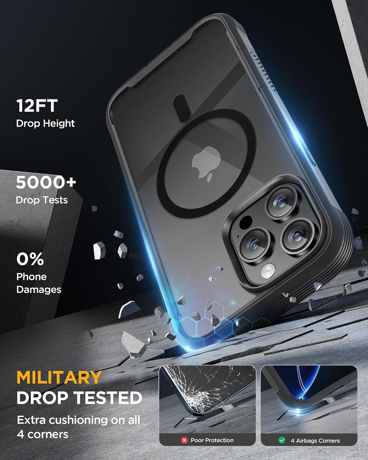 image:imageMiracase for iPhone SE Phone Case 3rd2nd Generation 2022 2020 FullBody with Builtin Glass Screen Protector Heavy Duty 360 Protective Shockproof Bumper Cover for iPhone 8SE BlackMagnetic Classic Black