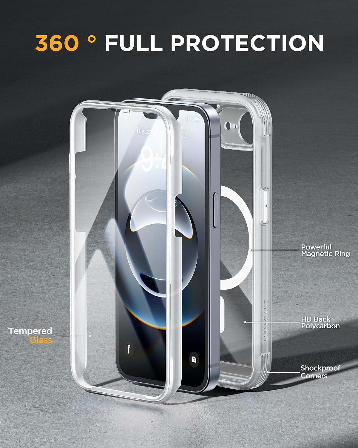 image:imageMiracase for iPhone SE Phone Case 3rd2nd Generation 2022 2020 FullBody with Builtin Glass Screen Protector Heavy Duty 360 Protective Shockproof Bumper Cover for iPhone 8SE BlackMatte Clear