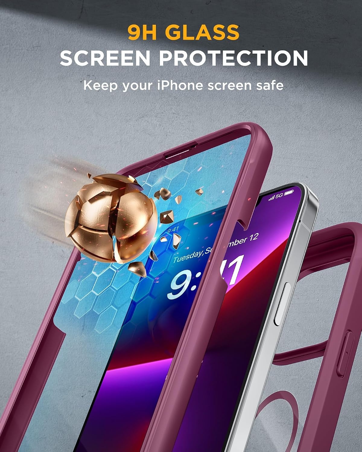 image:imageMiracase for iPhone SE Phone Case 3rd2nd Generation 2022 2020 FullBody with Builtin Glass Screen Protector Heavy Duty 360 Protective Shockproof Bumper Cover for iPhone 8SE BlackMagnetic Plum