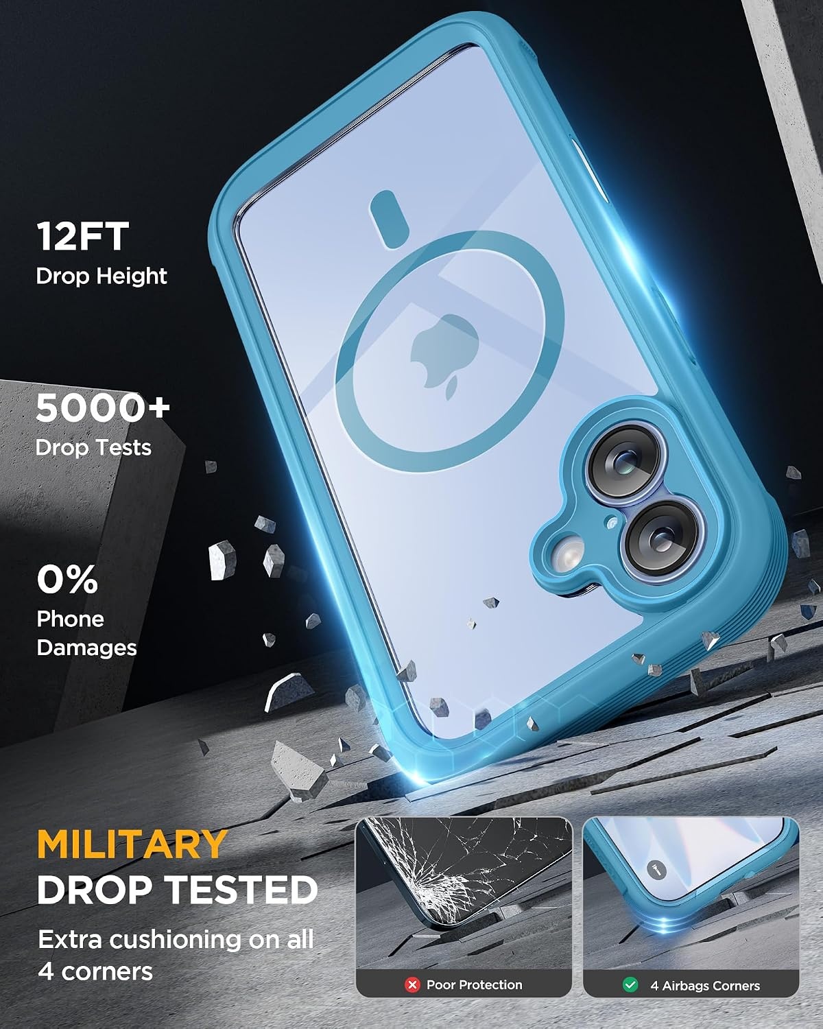 image:imageMiracase for iPhone SE Phone Case 3rd2nd Generation 2022 2020 FullBody with Builtin Glass Screen Protector Heavy Duty 360 Protective Shockproof Bumper Cover for iPhone 8SE BlackMagnetic Blue