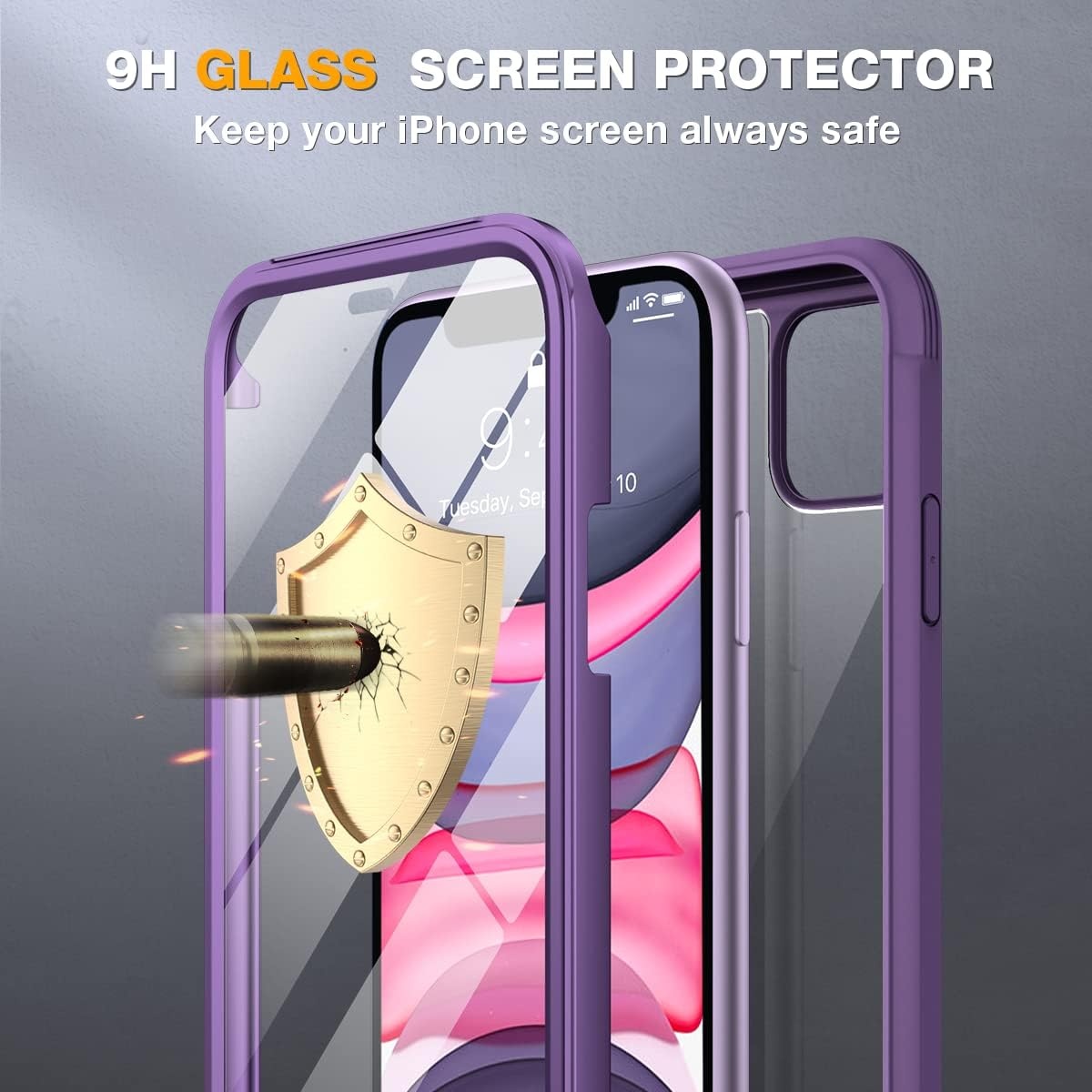 image:imageMiracase for iPhone SE Phone Case 3rd2nd Generation 2022 2020 FullBody with Builtin Glass Screen Protector Heavy Duty 360 Protective Shockproof Bumper Cover for iPhone 8SE BlackPurple