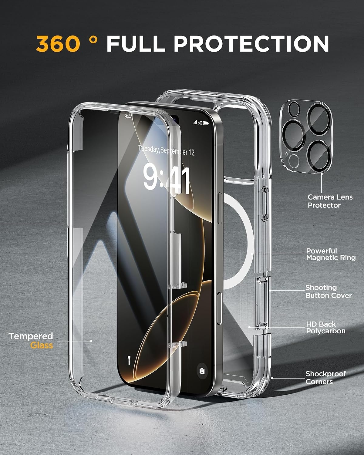 image:imageMiracase for iPhone SE Phone Case 3rd2nd Generation 2022 2020 FullBody with Builtin Glass Screen Protector Heavy Duty 360 Protective Shockproof Bumper Cover for iPhone 8SE BlackMagnetic Clear