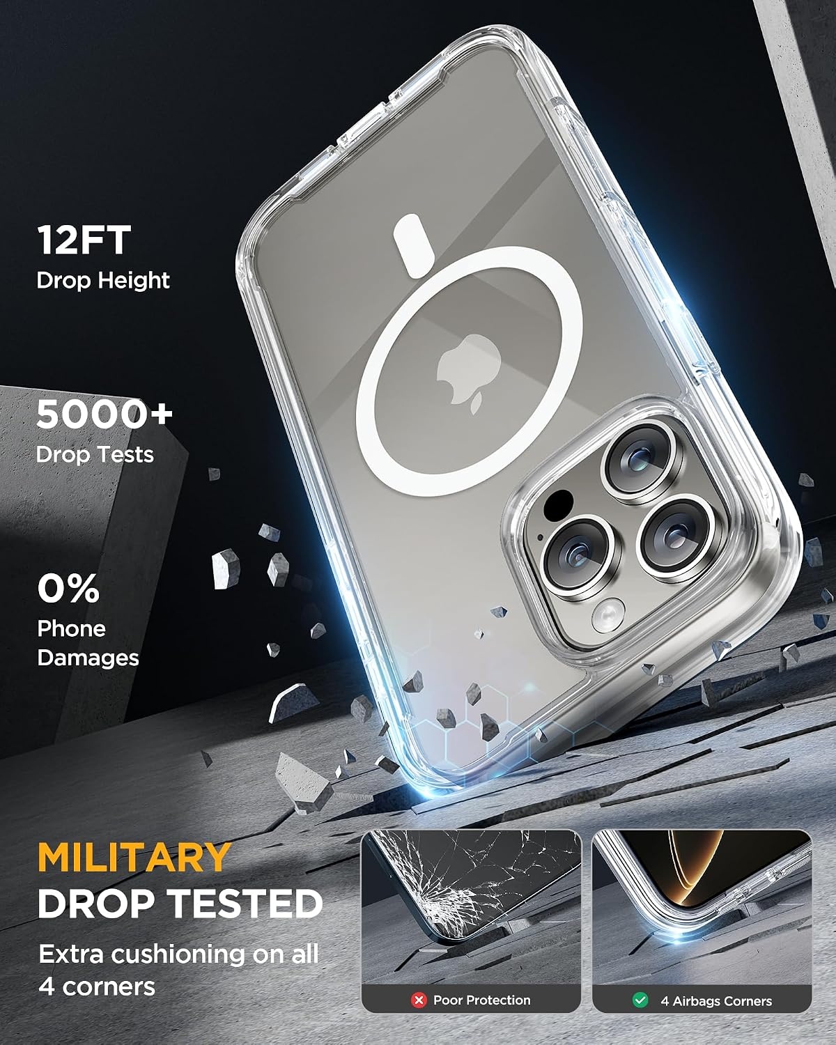 image:imageMiracase for iPhone SE Phone Case 3rd2nd Generation 2022 2020 FullBody with Builtin Glass Screen Protector Heavy Duty 360 Protective Shockproof Bumper Cover for iPhone 8SE BlackMagnetic Clear
