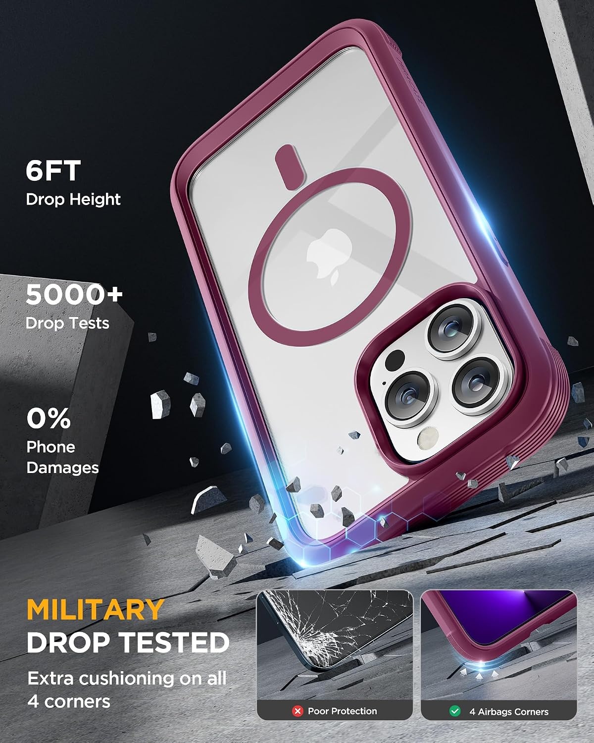 image:imageMiracase for iPhone SE Phone Case 3rd2nd Generation 2022 2020 FullBody with Builtin Glass Screen Protector Heavy Duty 360 Protective Shockproof Bumper Cover for iPhone 8SE BlackMagnetic Plum