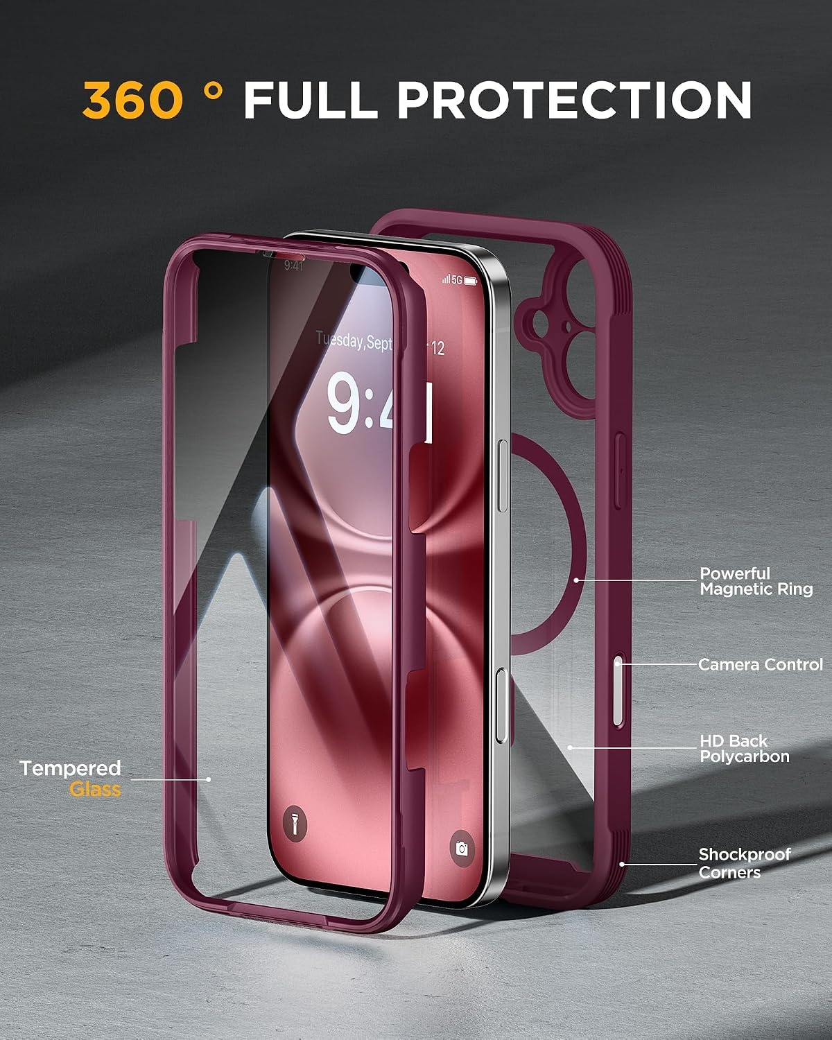 image:imageMiracase for iPhone SE Phone Case 3rd2nd Generation 2022 2020 FullBody with Builtin Glass Screen Protector Heavy Duty 360 Protective Shockproof Bumper Cover for iPhone 8SE BlackMagnetic Plum