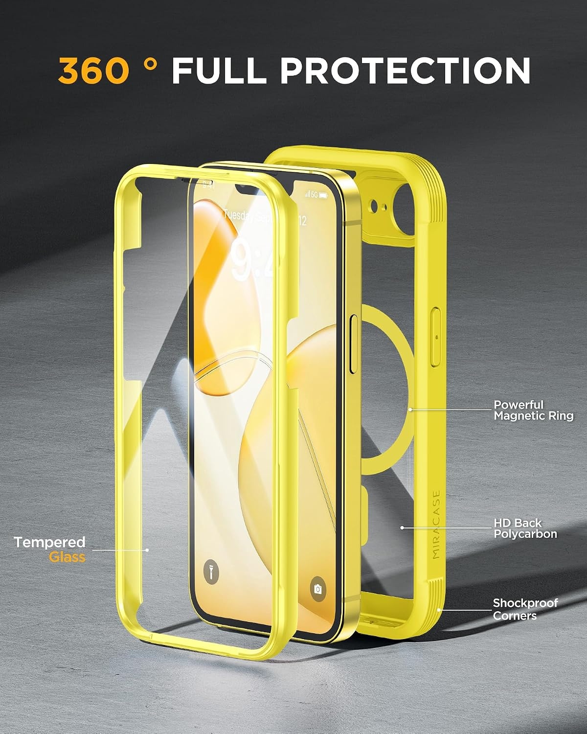 image:imageMiracase for iPhone SE Phone Case 3rd2nd Generation 2022 2020 FullBody with Builtin Glass Screen Protector Heavy Duty 360 Protective Shockproof Bumper Cover for iPhone 8SE BlackMagnetic Yellow