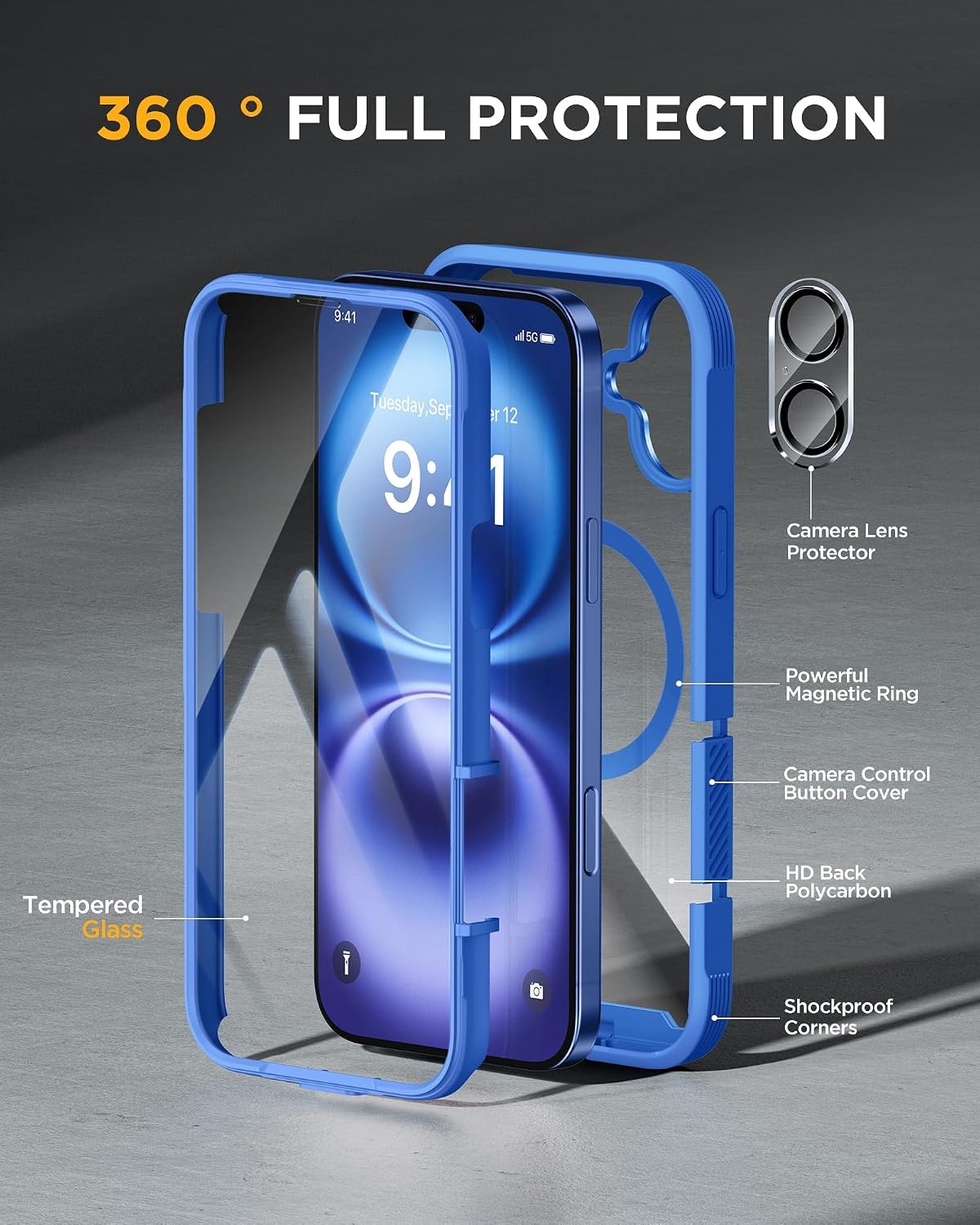 image:imageMiracase for iPhone SE Phone Case 3rd2nd Generation 2022 2020 FullBody with Builtin Glass Screen Protector Heavy Duty 360 Protective Shockproof Bumper Cover for iPhone 8SE BlackMagnetic Blue