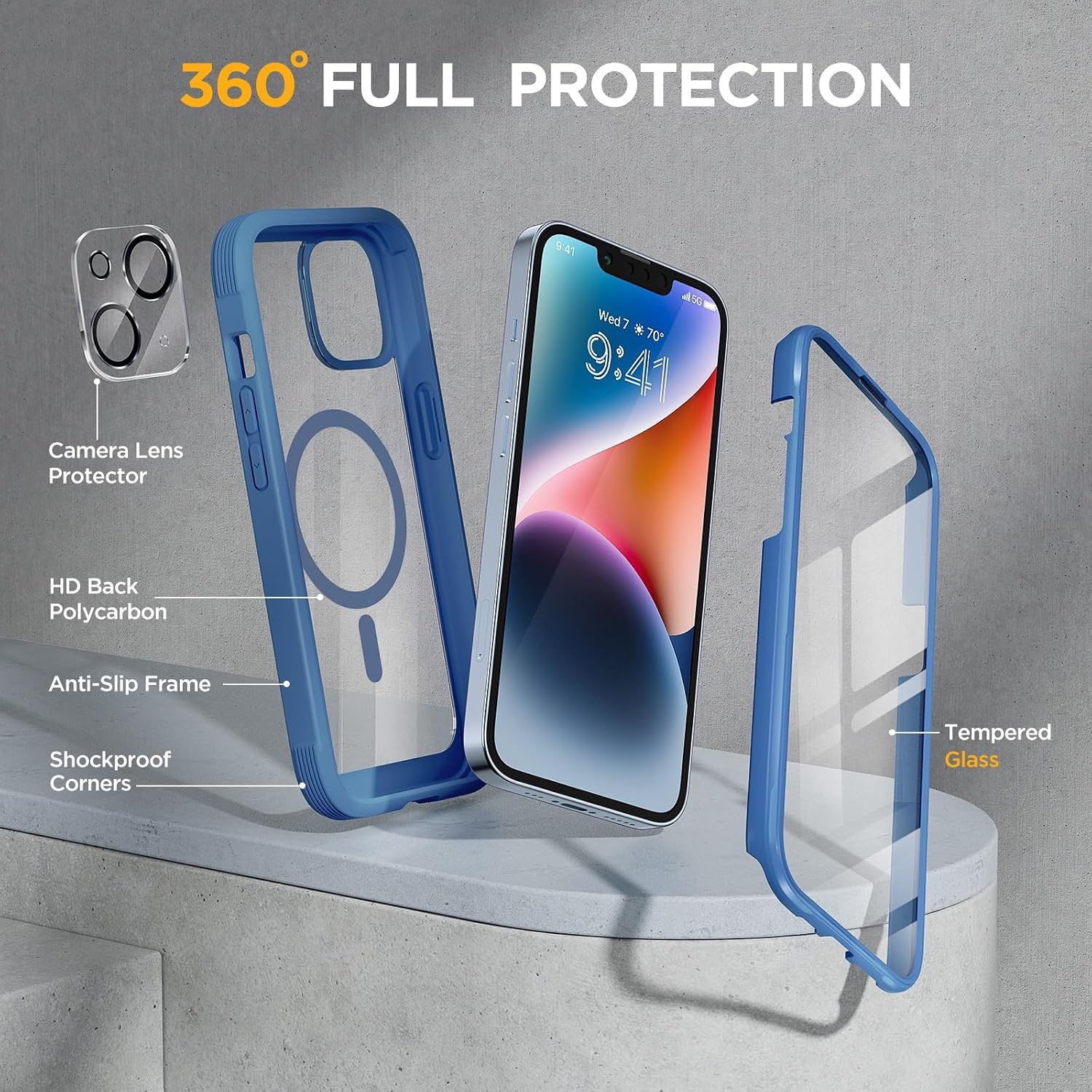 image:imageMiracase for iPhone SE Phone Case 3rd2nd Generation 2022 2020 FullBody with Builtin Glass Screen Protector Heavy Duty 360 Protective Shockproof Bumper Cover for iPhone 8SE BlackMagnetic Blue