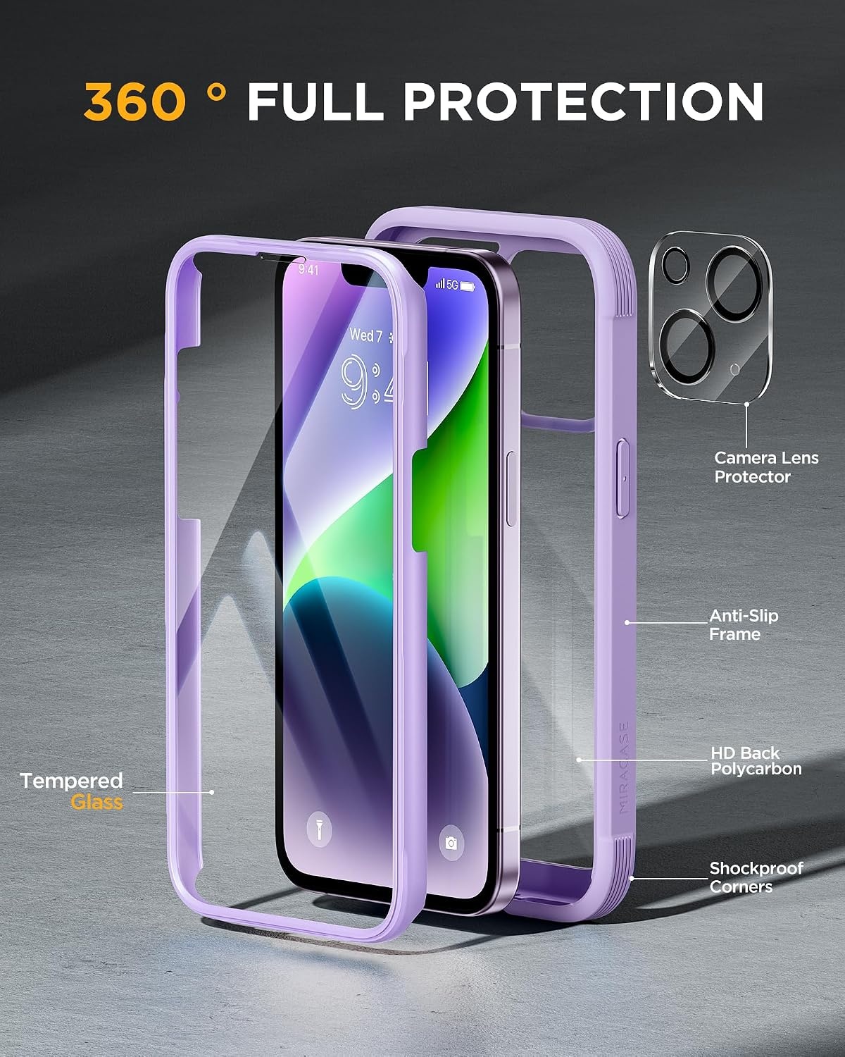 image:imageMiracase for iPhone SE Phone Case 3rd2nd Generation 2022 2020 FullBody with Builtin Glass Screen Protector Heavy Duty 360 Protective Shockproof Bumper Cover for iPhone 8SE BlackPurple