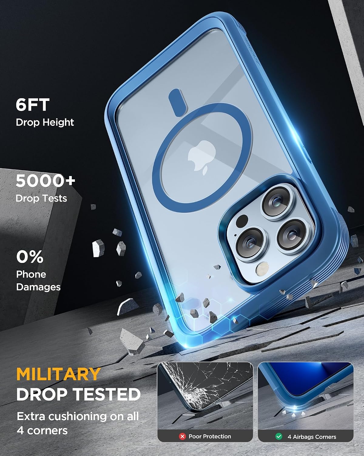 image:imageMiracase for iPhone SE Phone Case 3rd2nd Generation 2022 2020 FullBody with Builtin Glass Screen Protector Heavy Duty 360 Protective Shockproof Bumper Cover for iPhone 8SE BlackMagnetic Blue