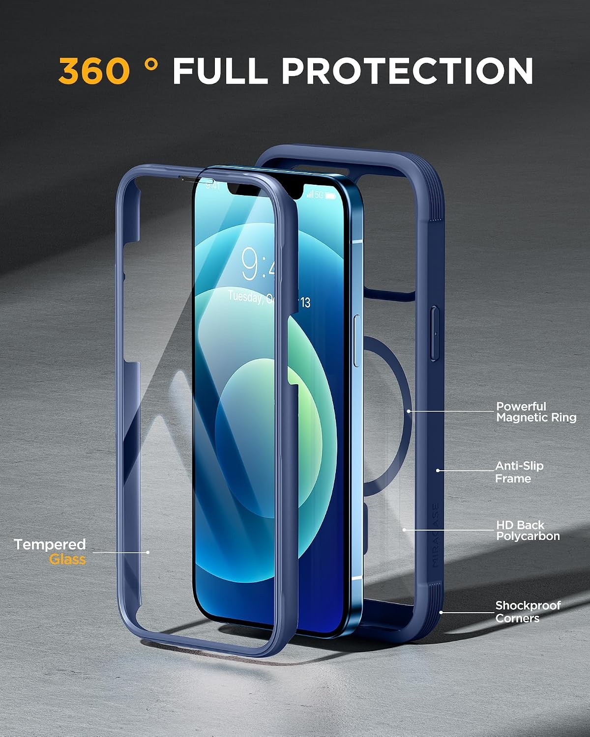 image:imageMiracase for iPhone SE Phone Case 3rd2nd Generation 2022 2020 FullBody with Builtin Glass Screen Protector Heavy Duty 360 Protective Shockproof Bumper Cover for iPhone 8SE BlackMagnetic Blue
