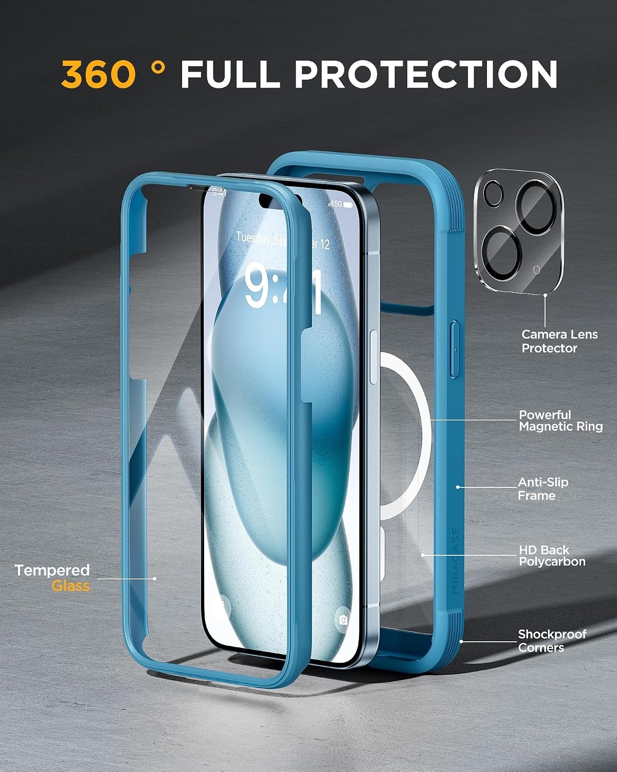 image:imageMiracase for iPhone SE Phone Case 3rd2nd Generation 2022 2020 FullBody with Builtin Glass Screen Protector Heavy Duty 360 Protective Shockproof Bumper Cover for iPhone 8SE BlackMagnetic Blue